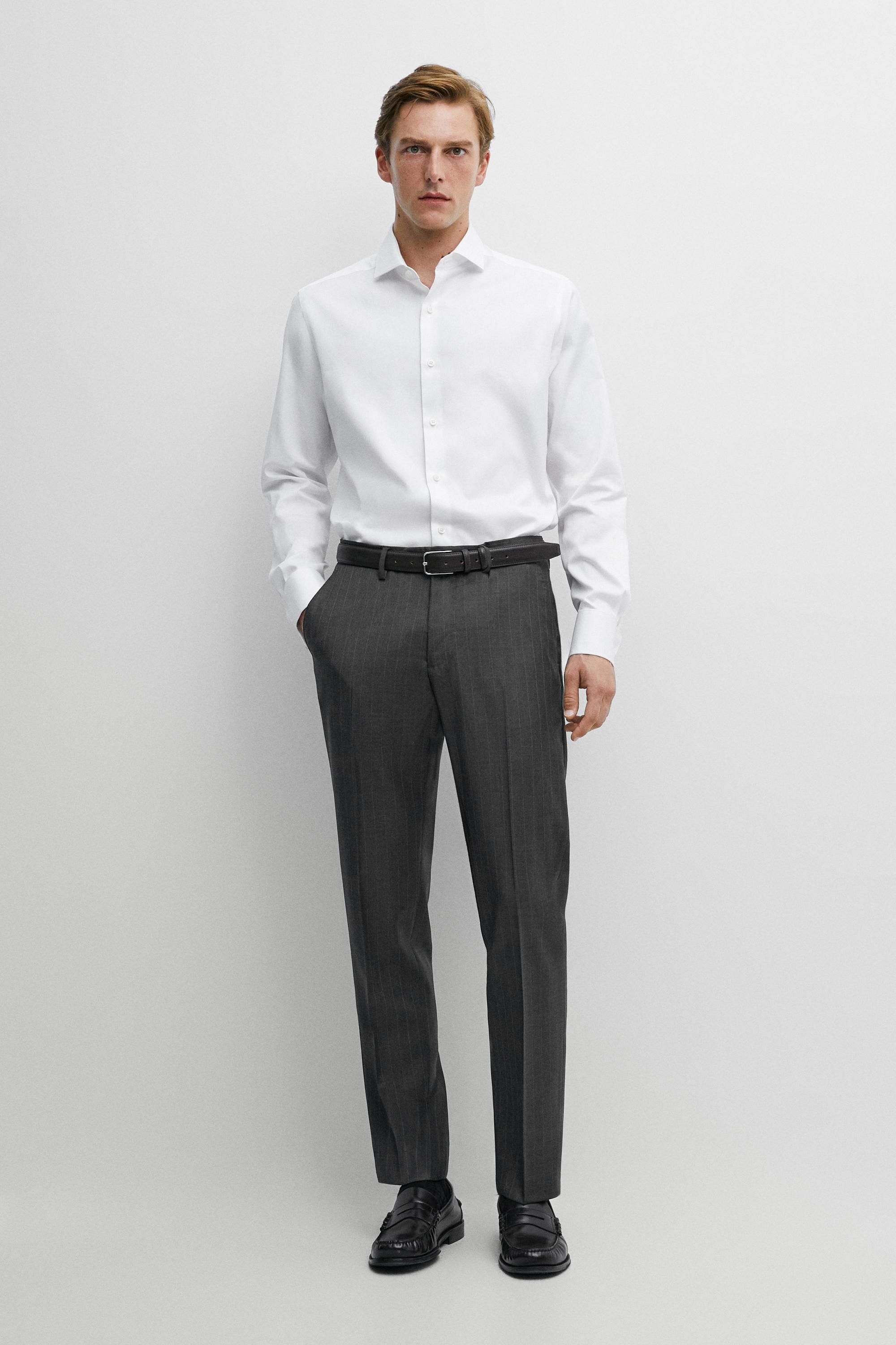 Slim fit cotton shirt with double cuffs — WHITE
