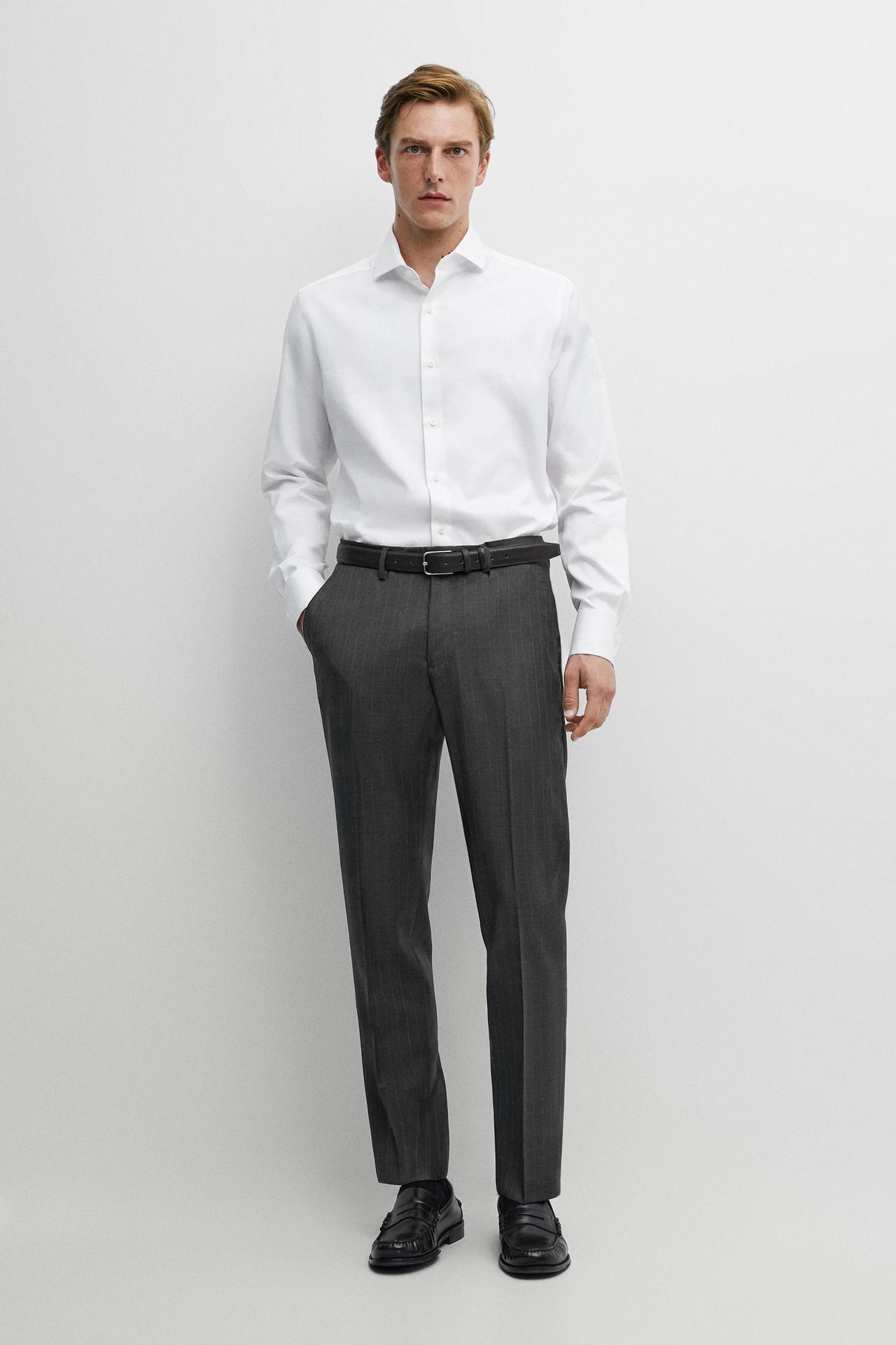 Slim fit cotton shirt with double cuffs — WHITE