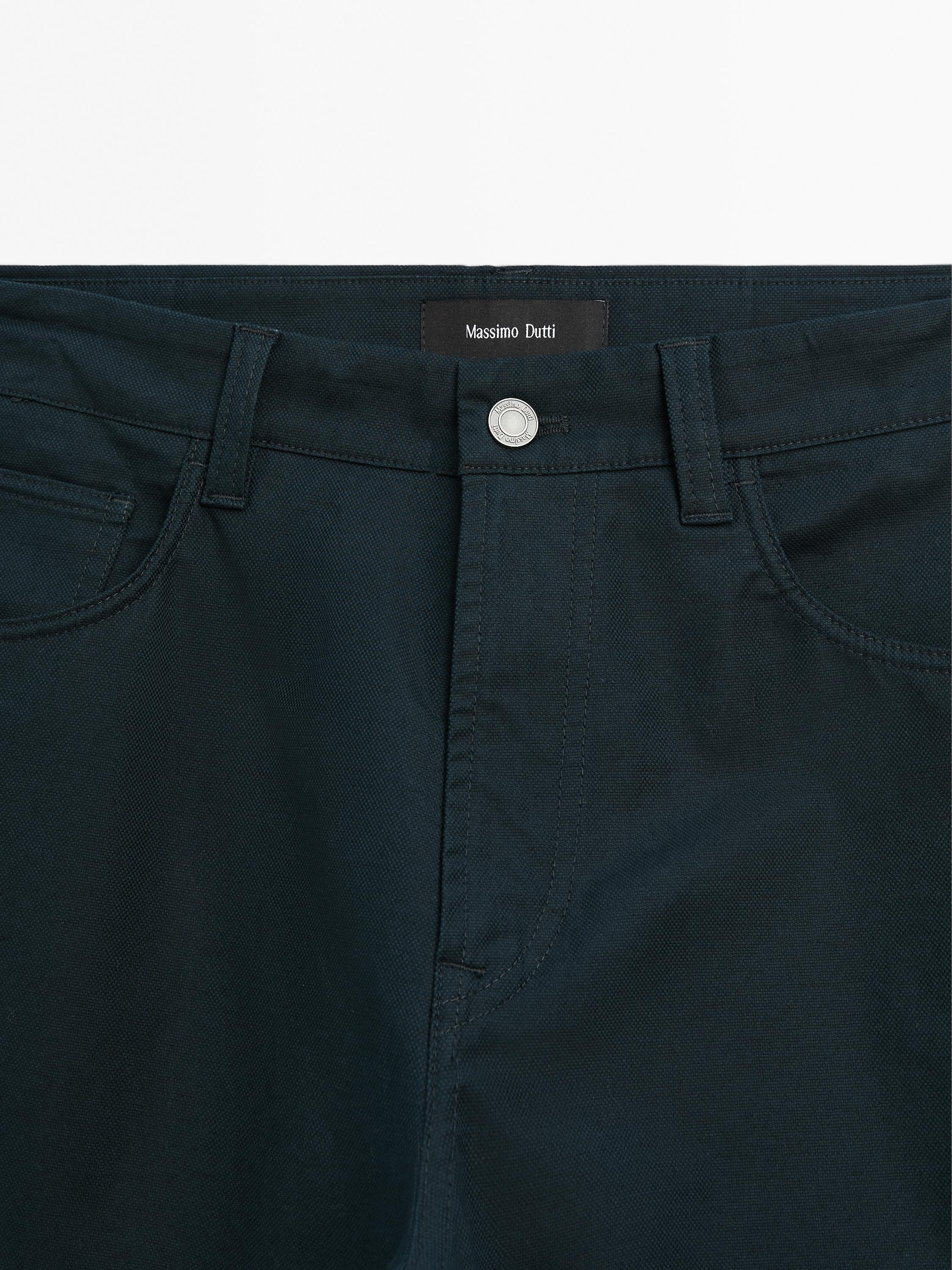 Lightweight tapered fit denim-effect trousers