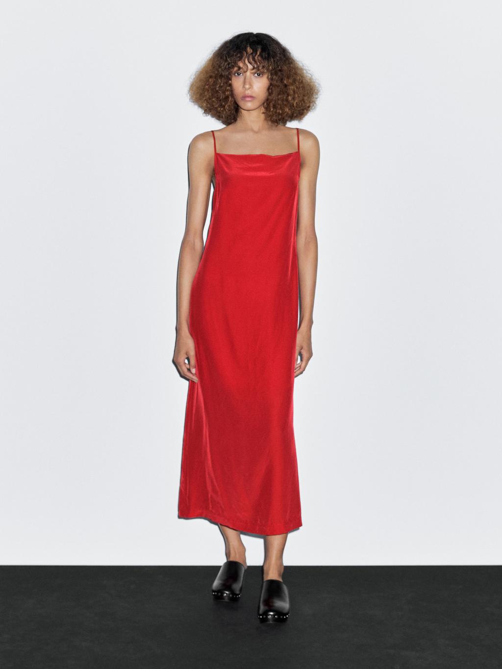 Robe midi femme satinée col drapé manches longues