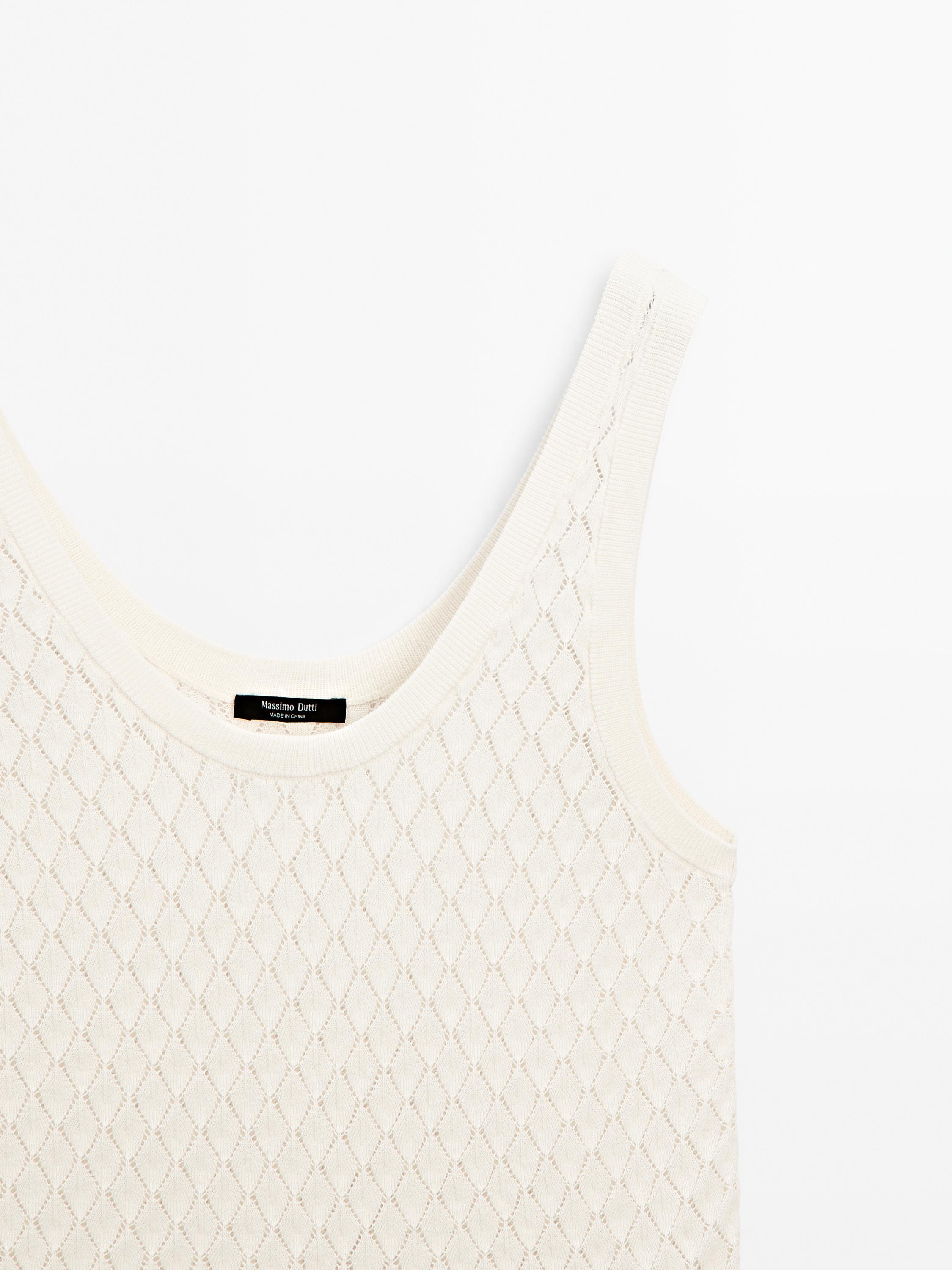 Knit openwork top with straps