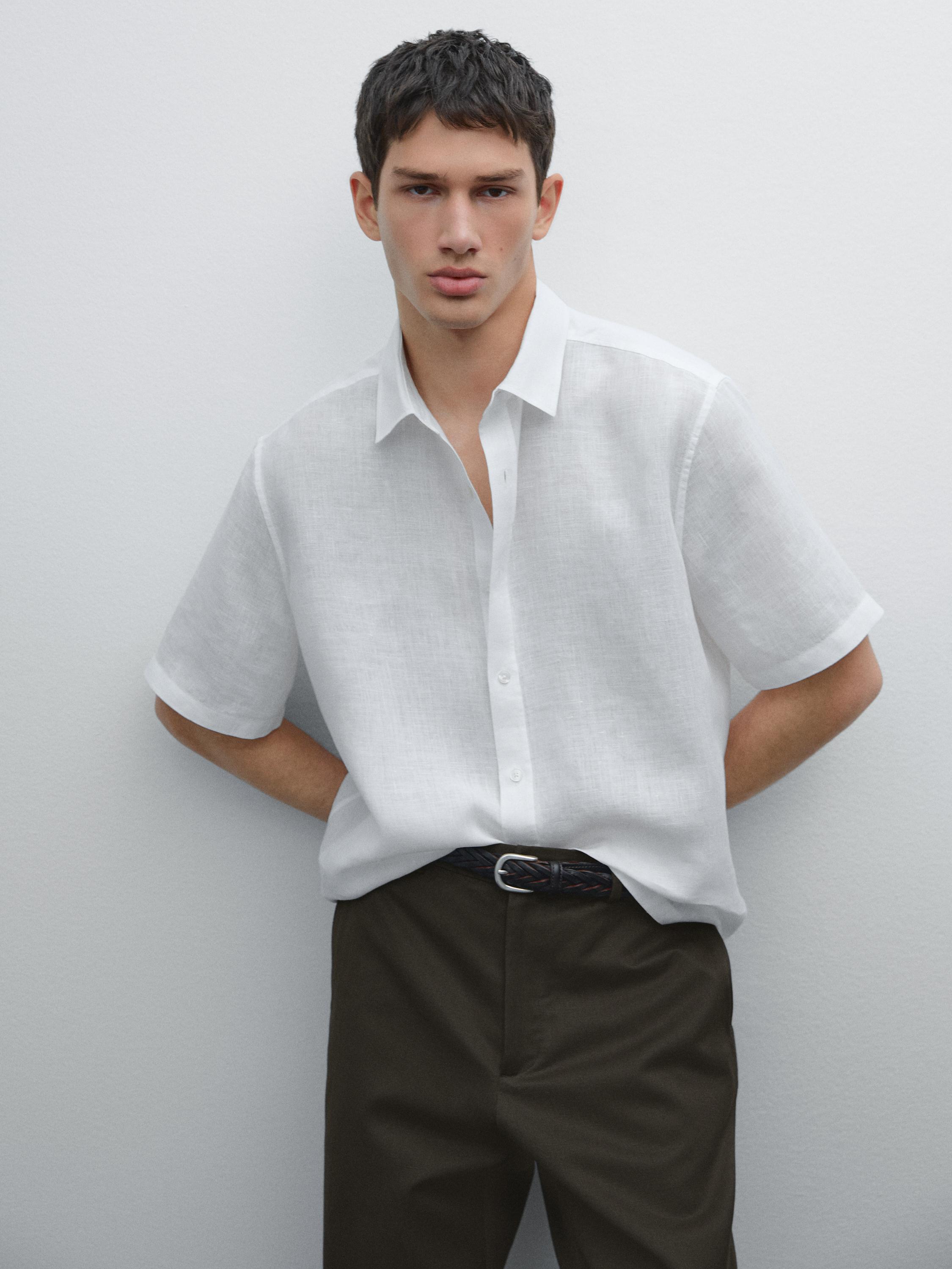 Regular fit short sleeve linen shirt