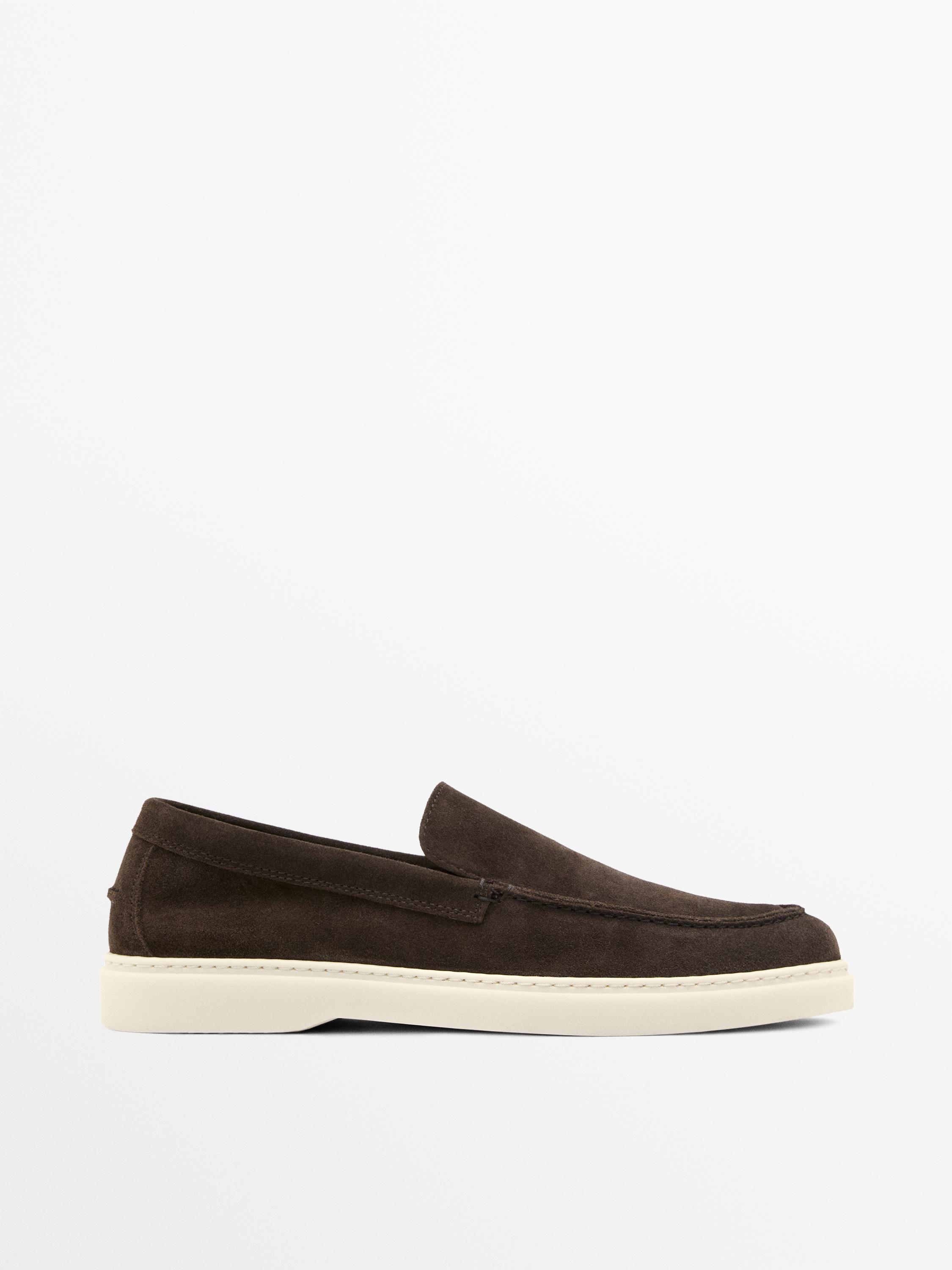Split leather loafers with moc toe — BROWN