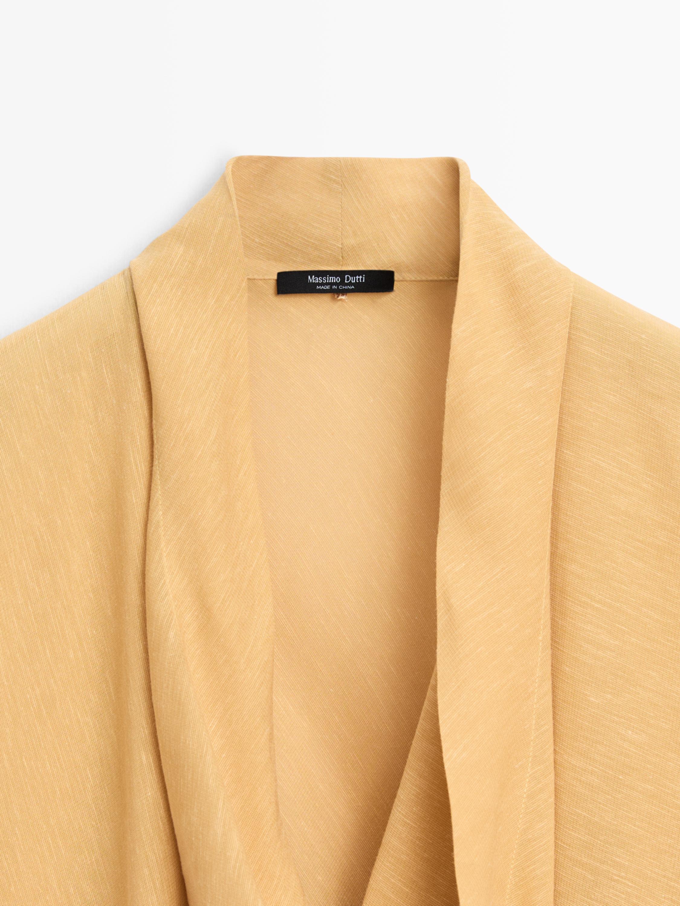 Flowing blouse with draped neckline — MUSTARD YELLOW