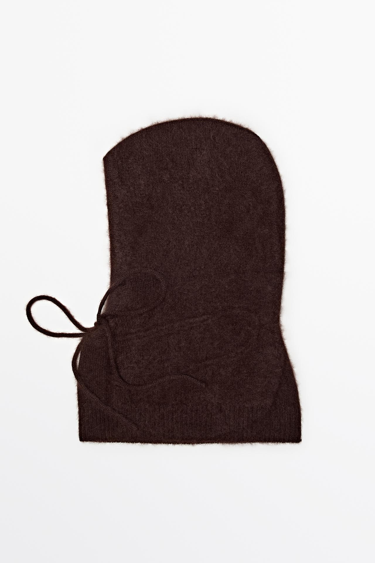100% cashmere drawstring knit balaclava — AUBERGINE
