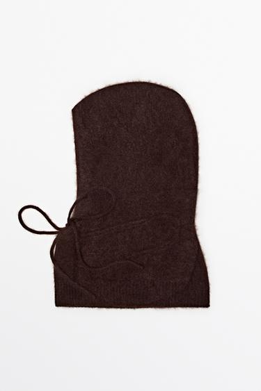 100% cashmere drawstring knit balaclava — AUBERGINE 1