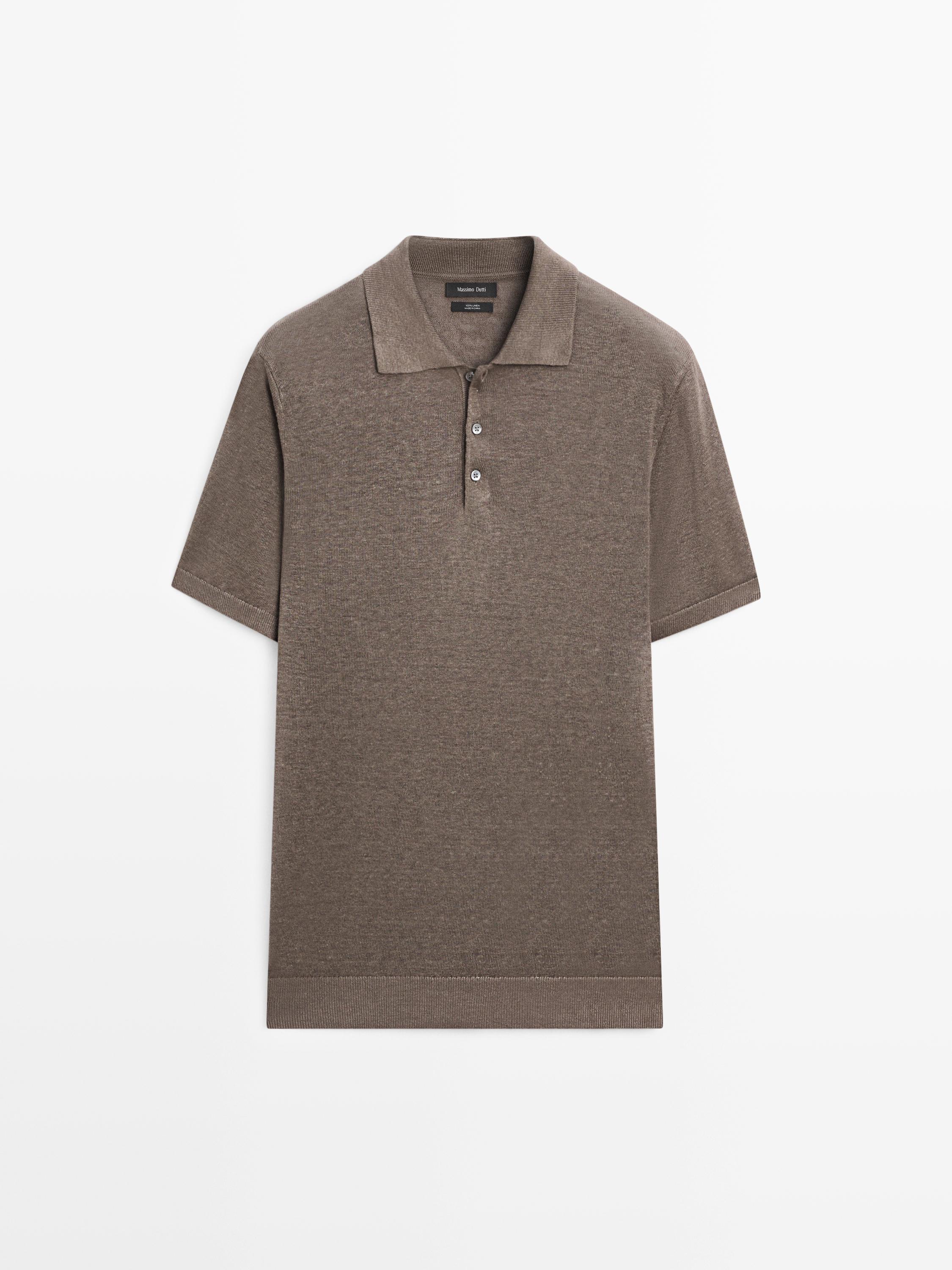 Linen knit polo sweater — MOCHA