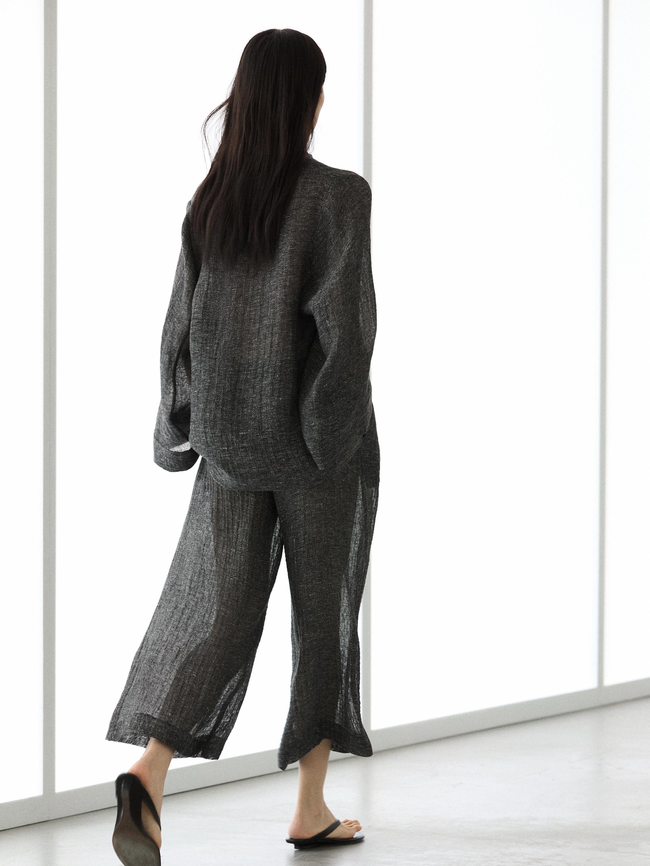 Melange linen blouse — GREY