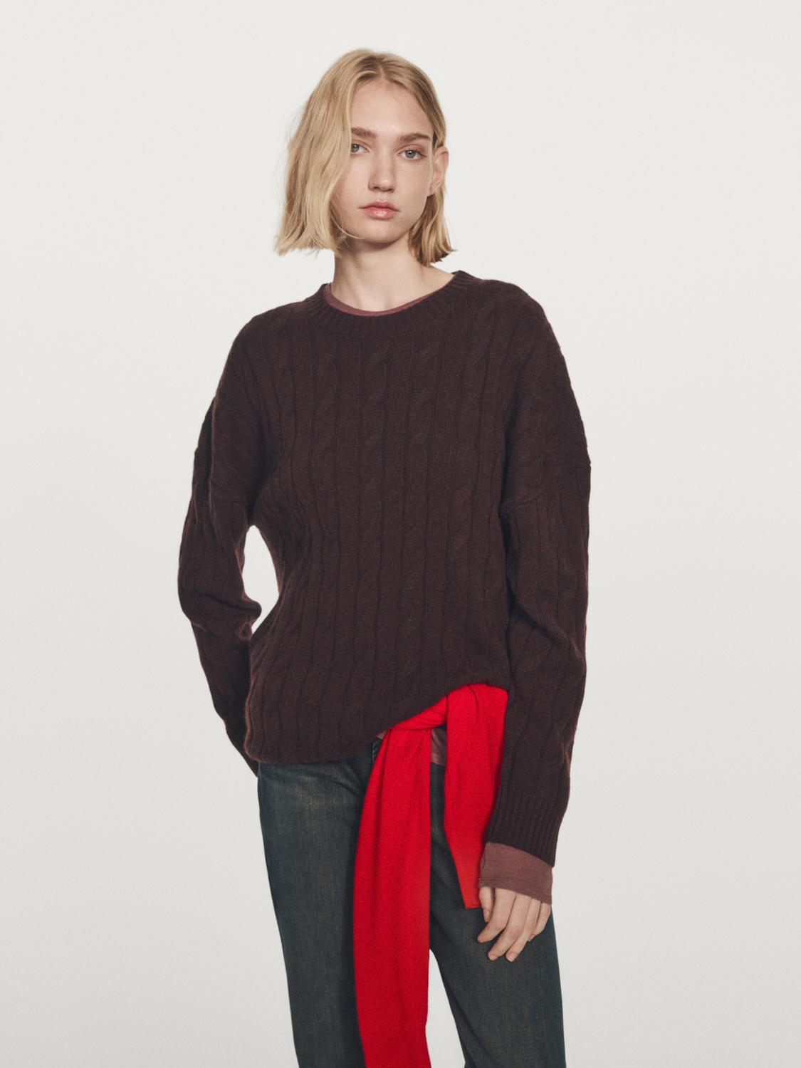 100% cashmere cable-knit sweater — MAROON