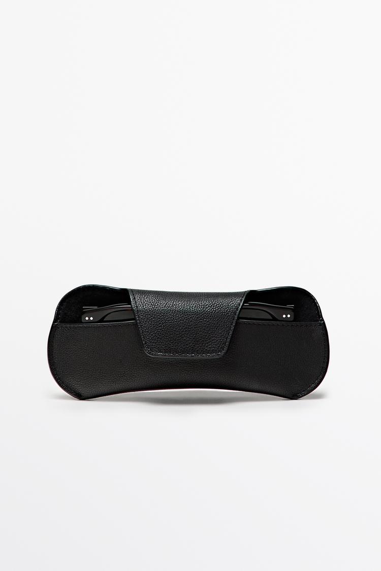 Nappa leather sunglasses case — BLACK
