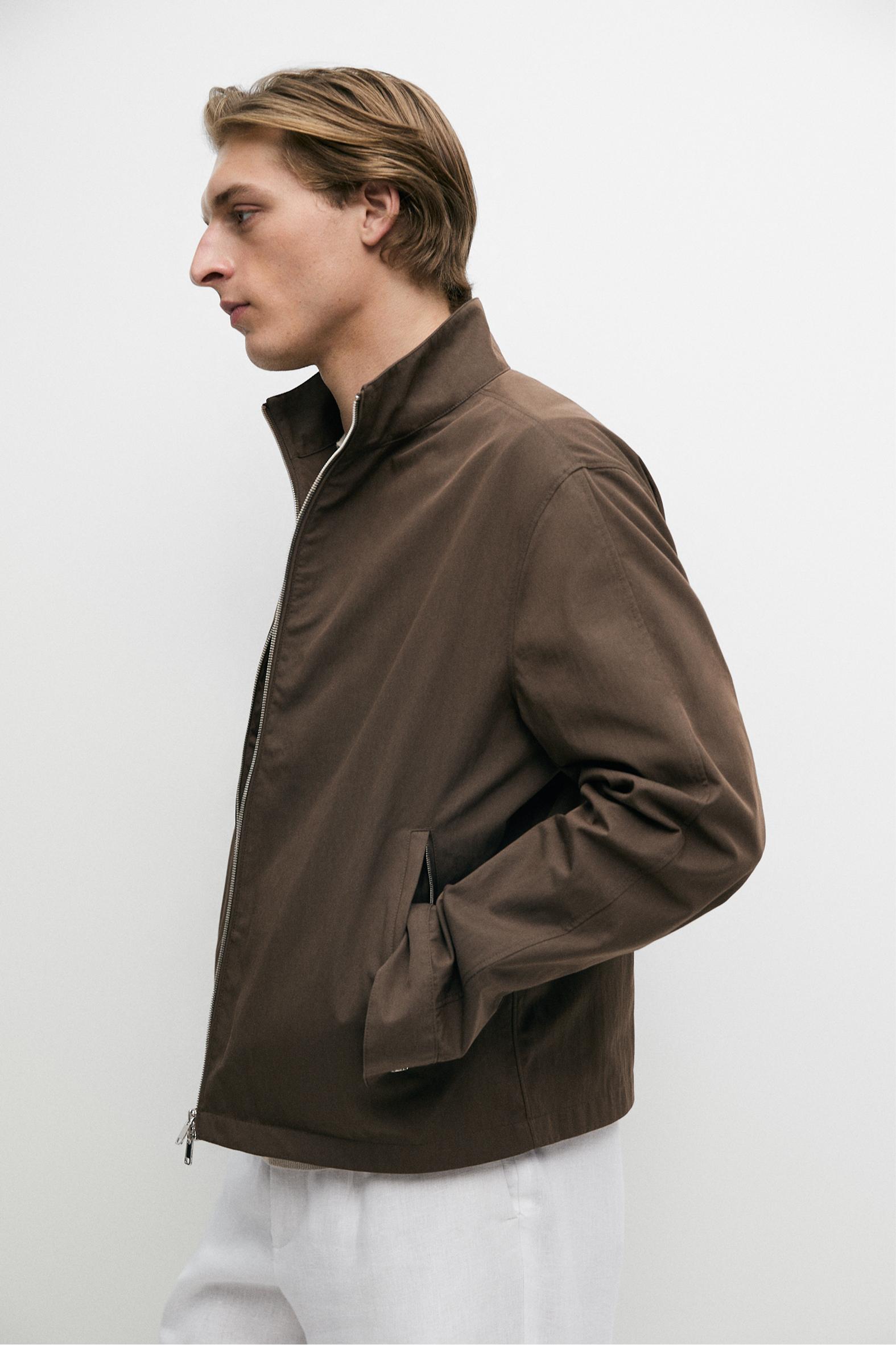Cotton blend high-neck jacket — Chocolate