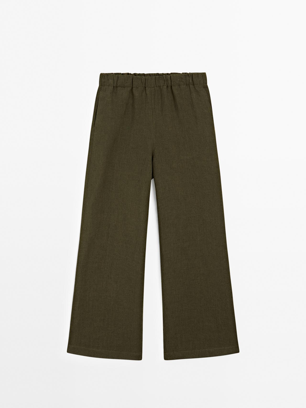 Massimo Dutti - Dame - Bukser I 100 % Hør Med Lige Ben - Grøn - 40