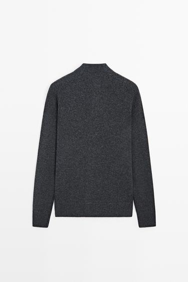 Wool blend mock neck knit cardigan — DARK GREY 6