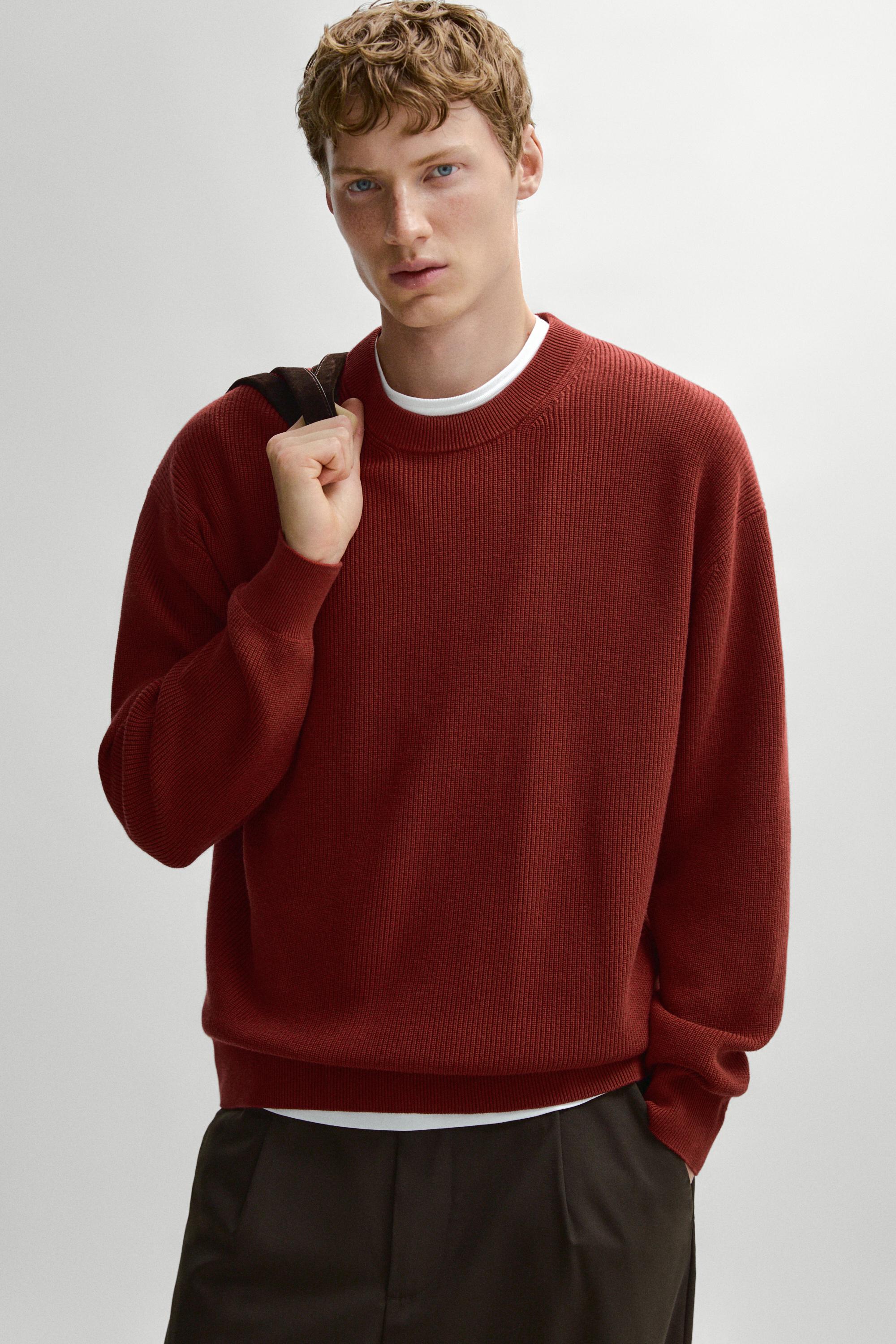 Round neck knit sweater — ORANGE