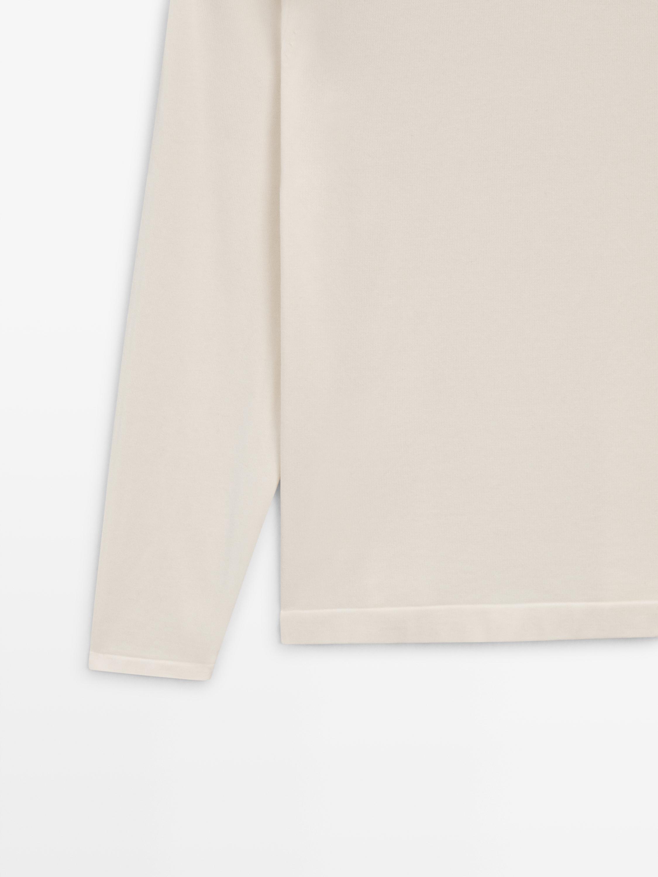 Knit 100% cotton crew neck sweater — OFF WHITE