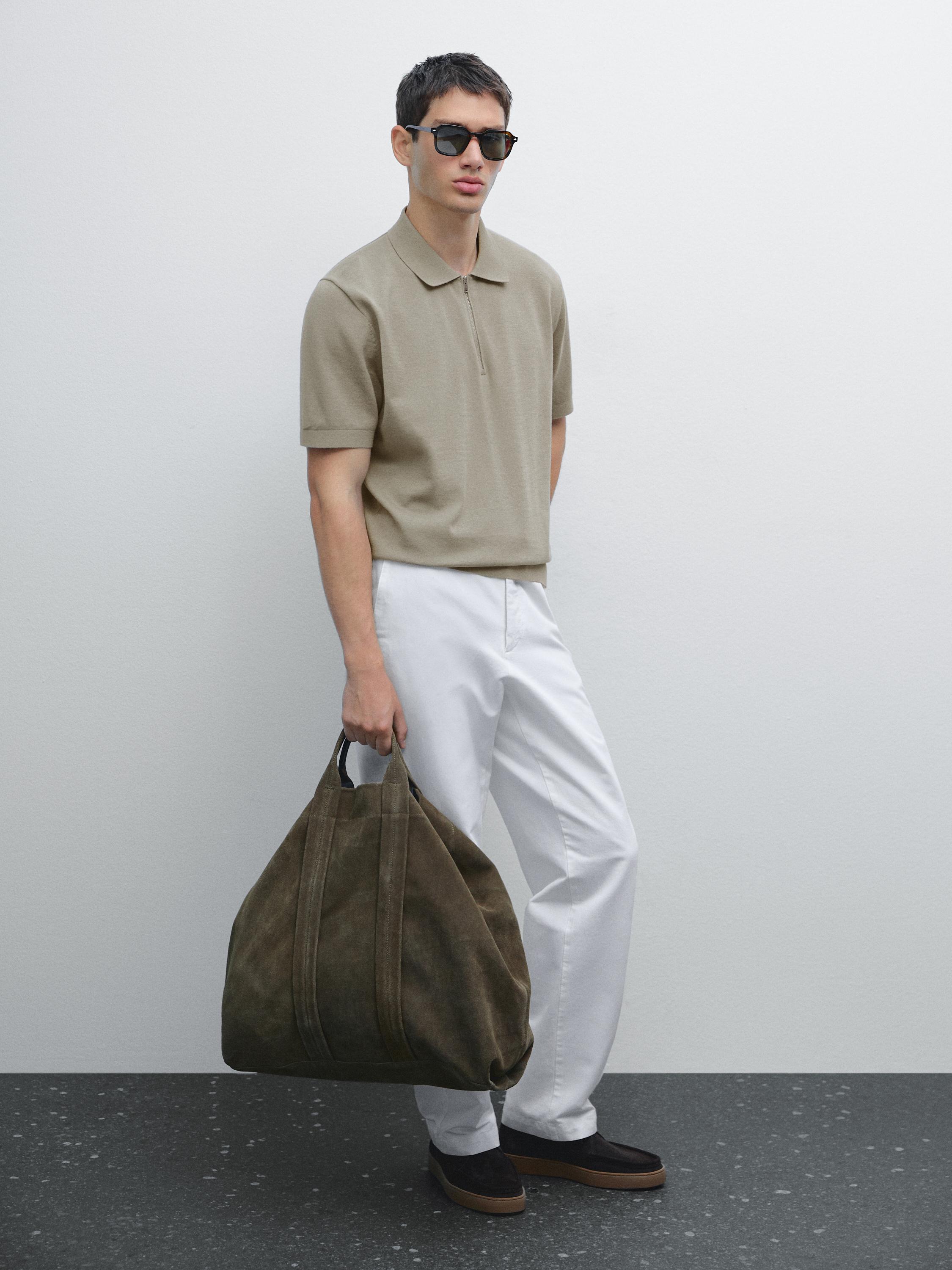 Cotton knit quarter-zip polo shirt