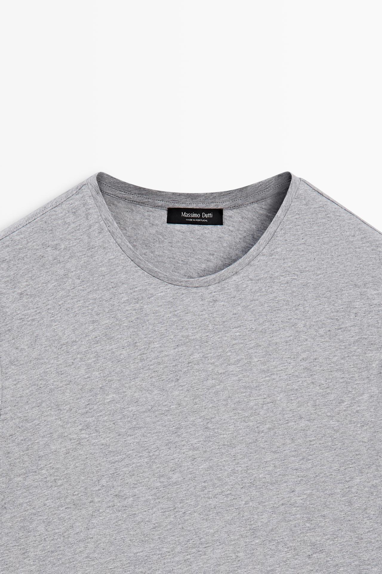Melange cotton short sleeve T-shirt — GREY MARL