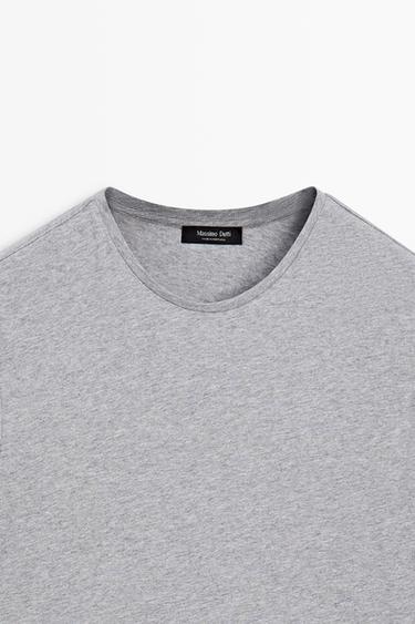 Melange cotton short sleeve T-shirt — GREY MARL 9