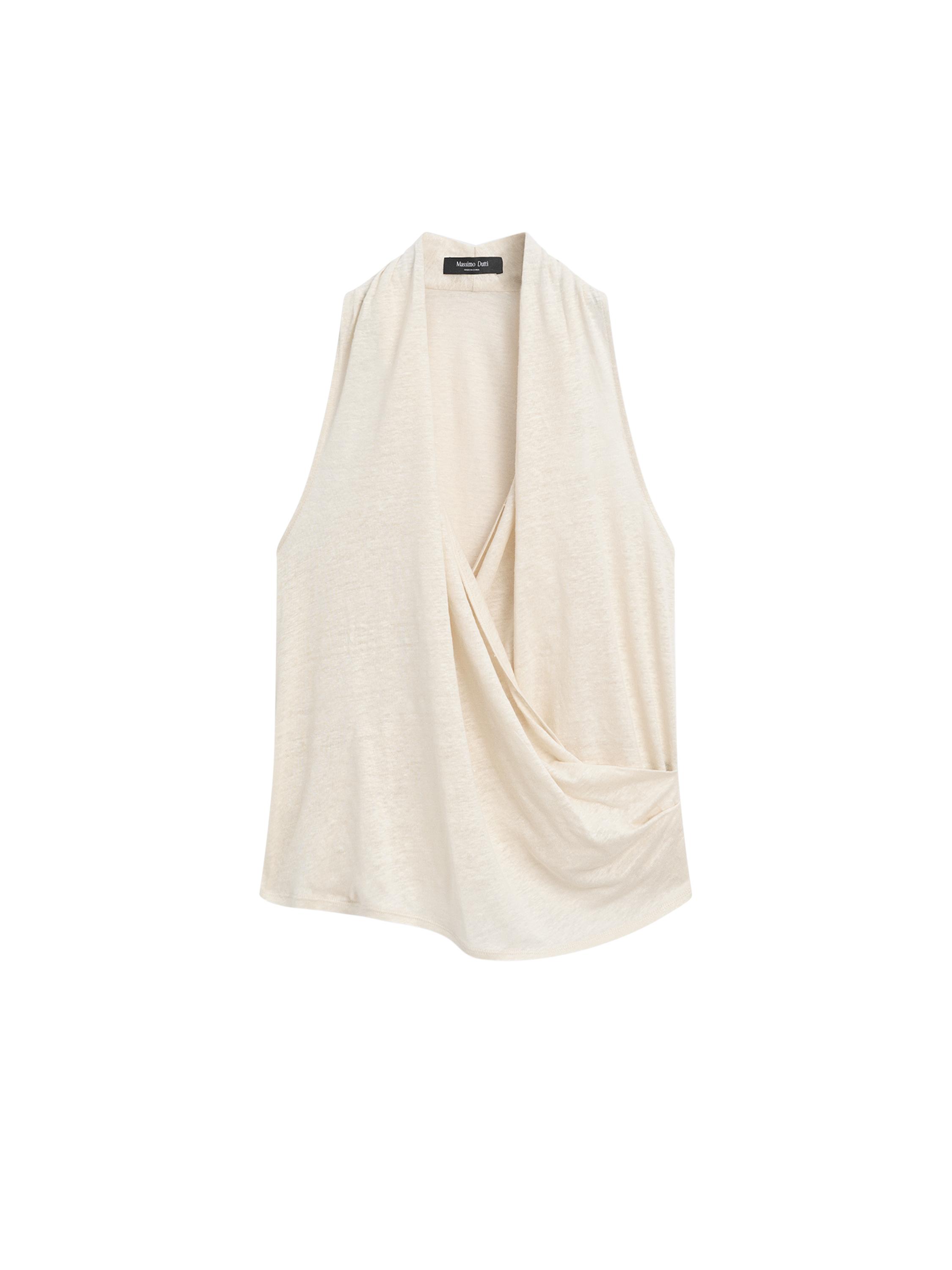 トップス Esan Surplice top with draped detail · Beige · T-shirt | Massimo Dutti