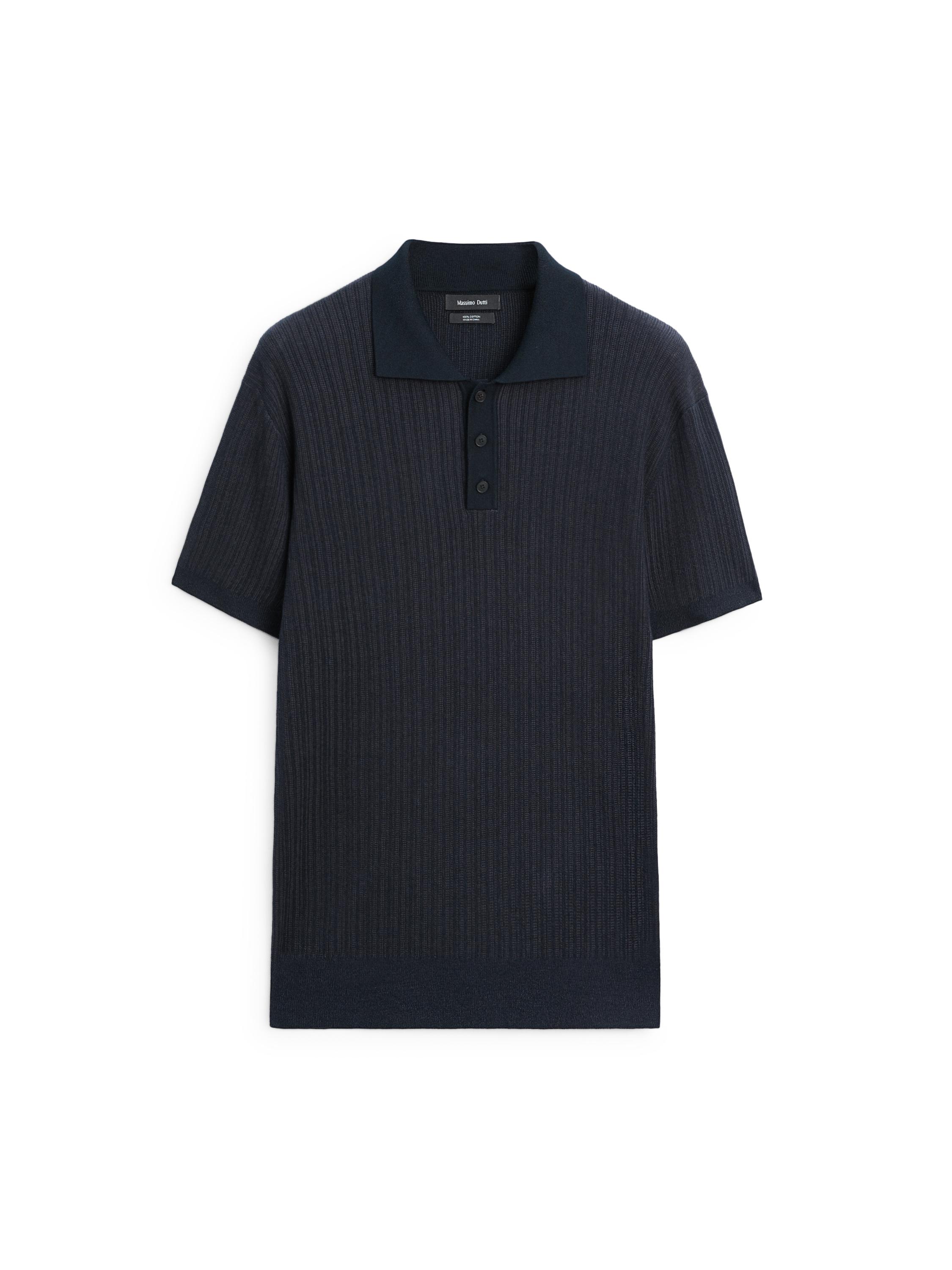 Short sleeve textured knit polo shirt — FADED NAVY