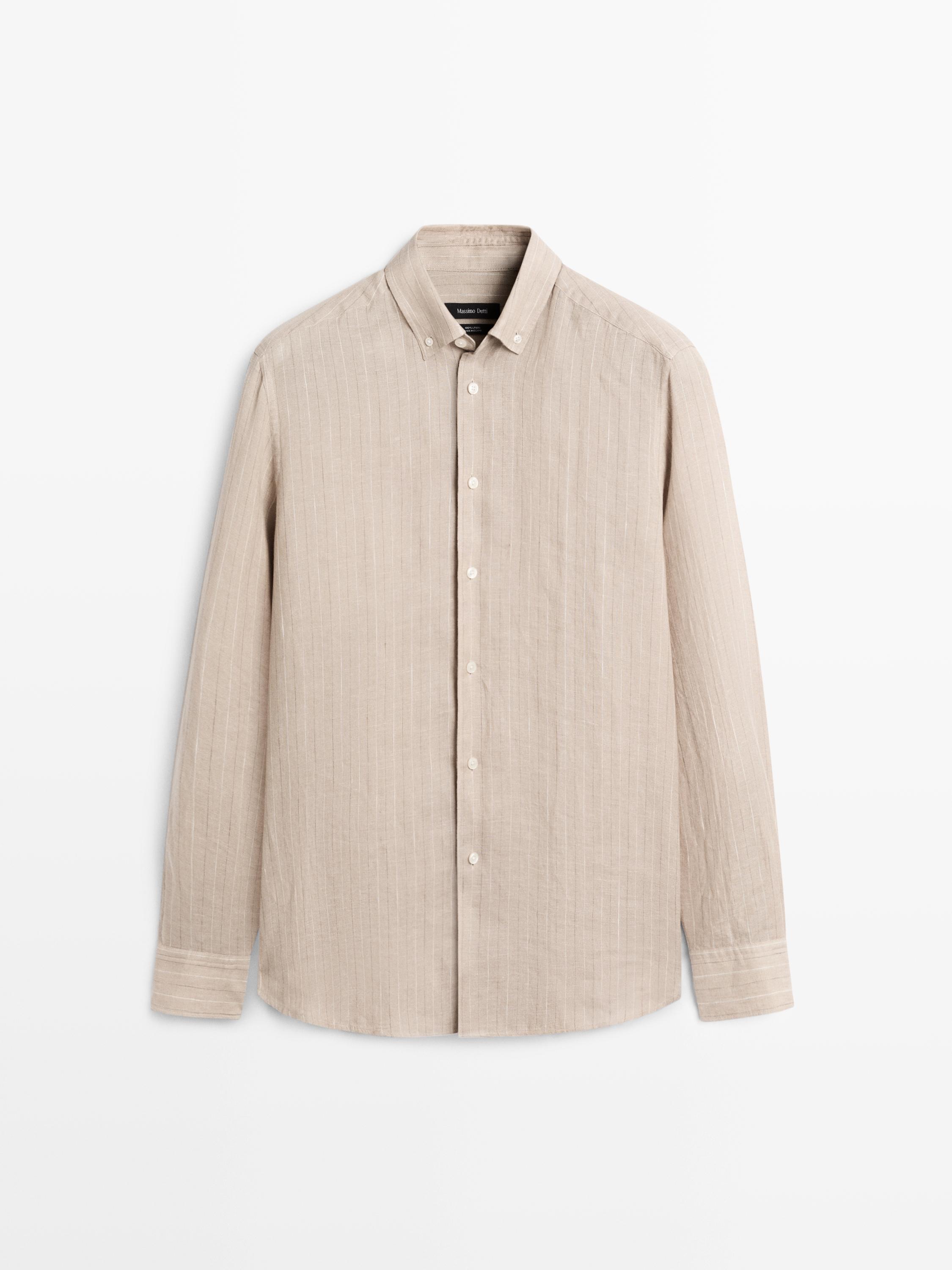 100% linen striped slim fit shirt