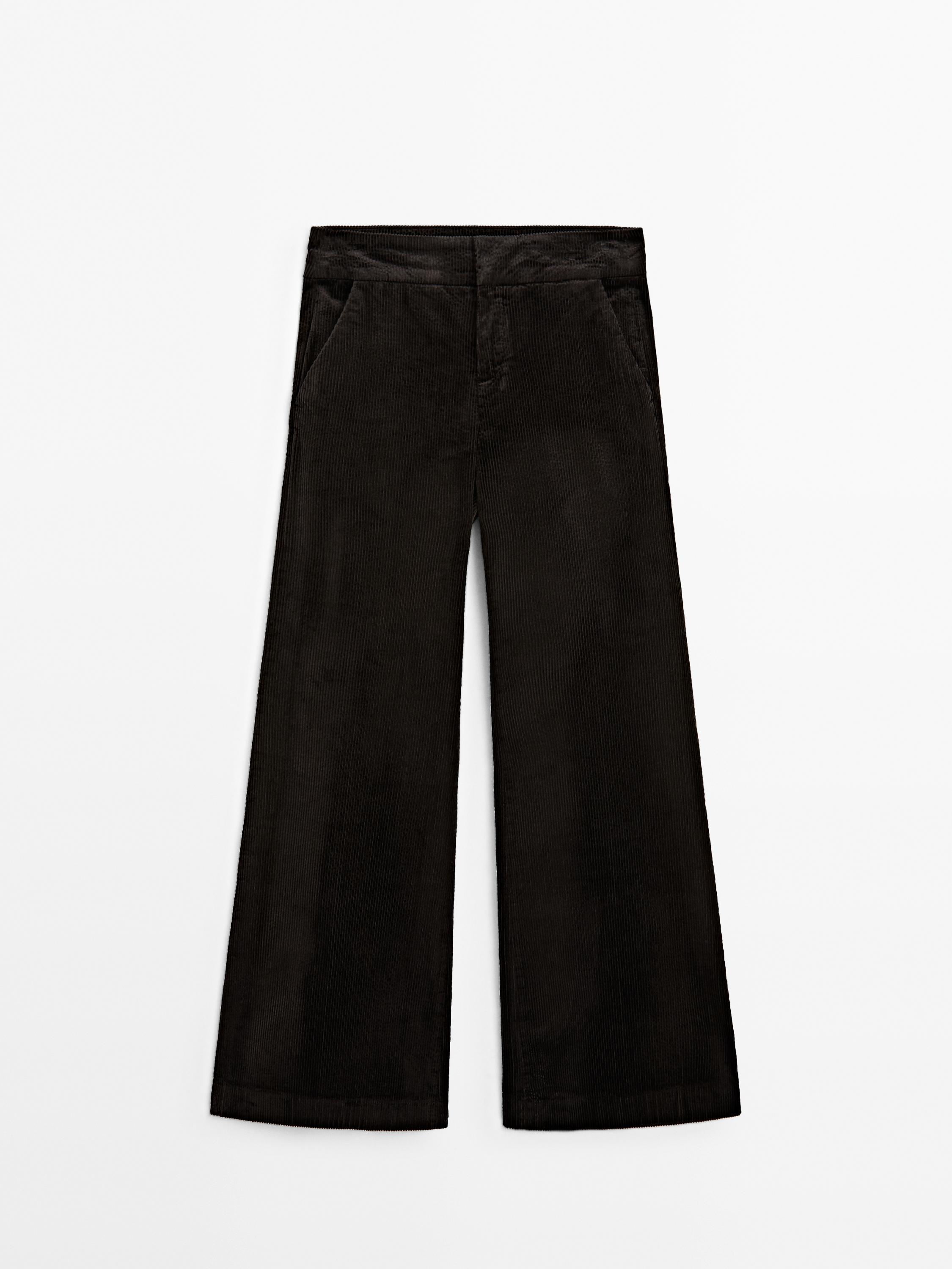 Quần palazzo vải nhung kẻ cạp vừa · Màu Sô-cô-la · Dressy