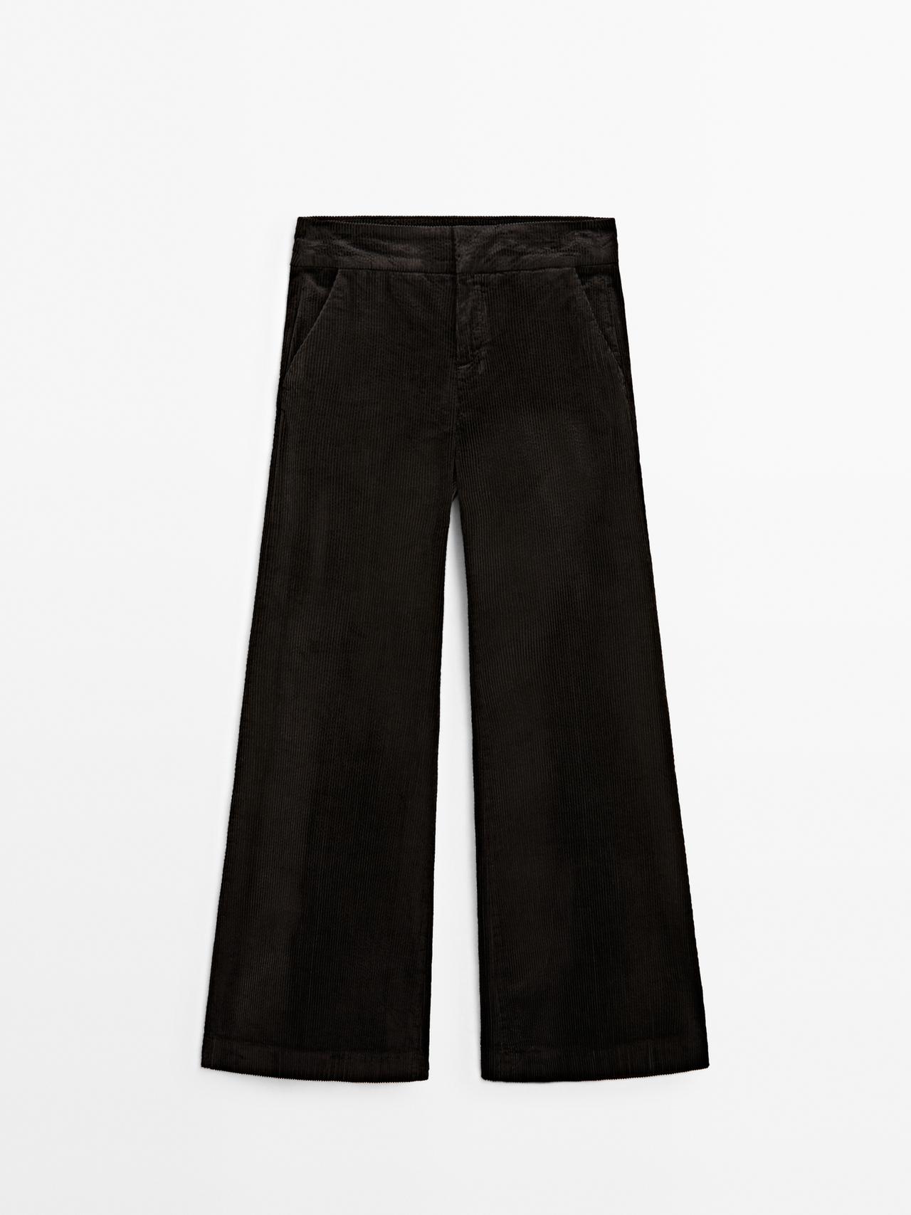 Massimo Dutti - Dame - Mid Waist Viddebukser I Jernbanefløjl - Chokolade - 36