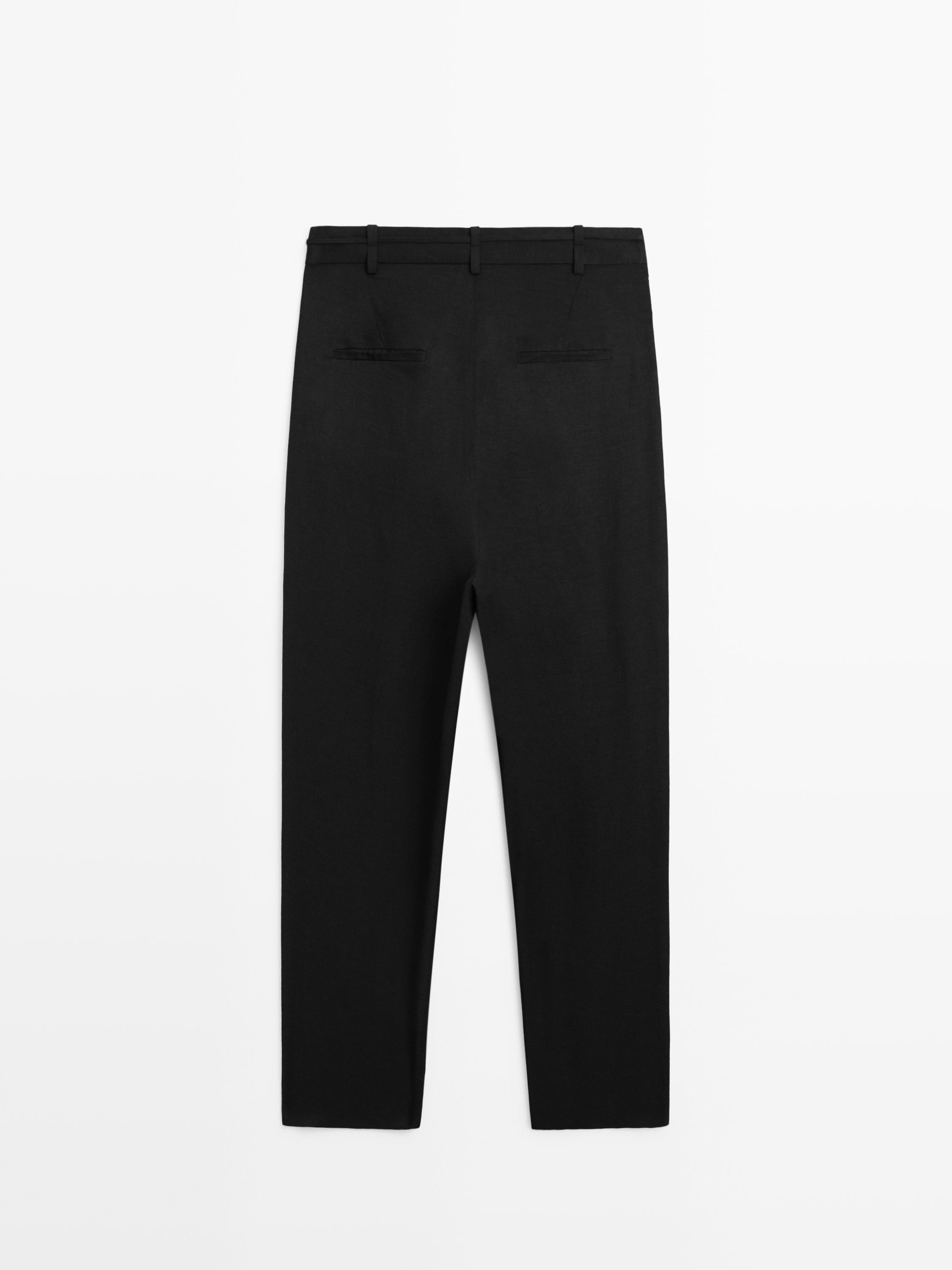 Flowing pareo trousers with tie detail — BLACK