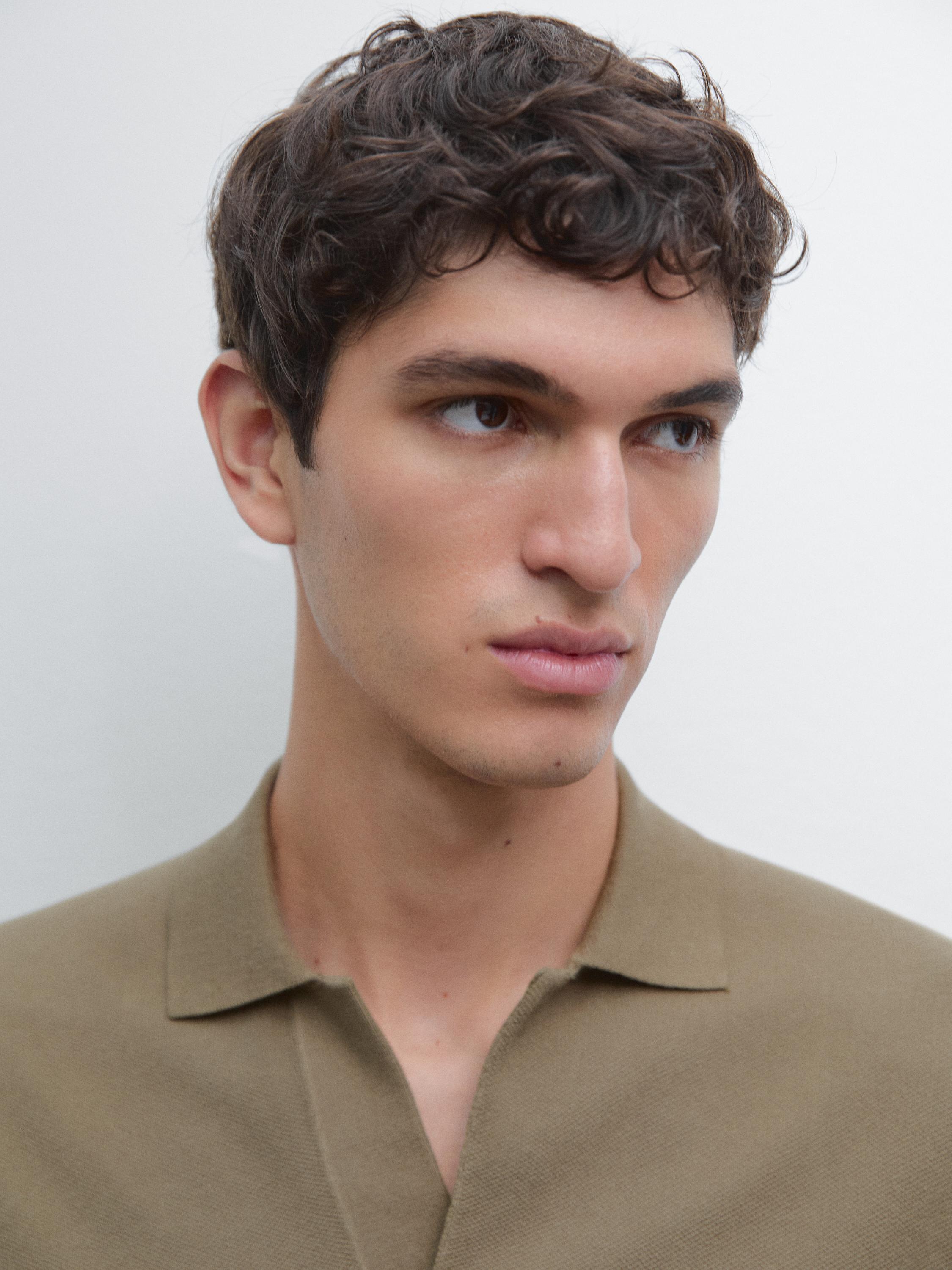Knit V-neck polo shirt