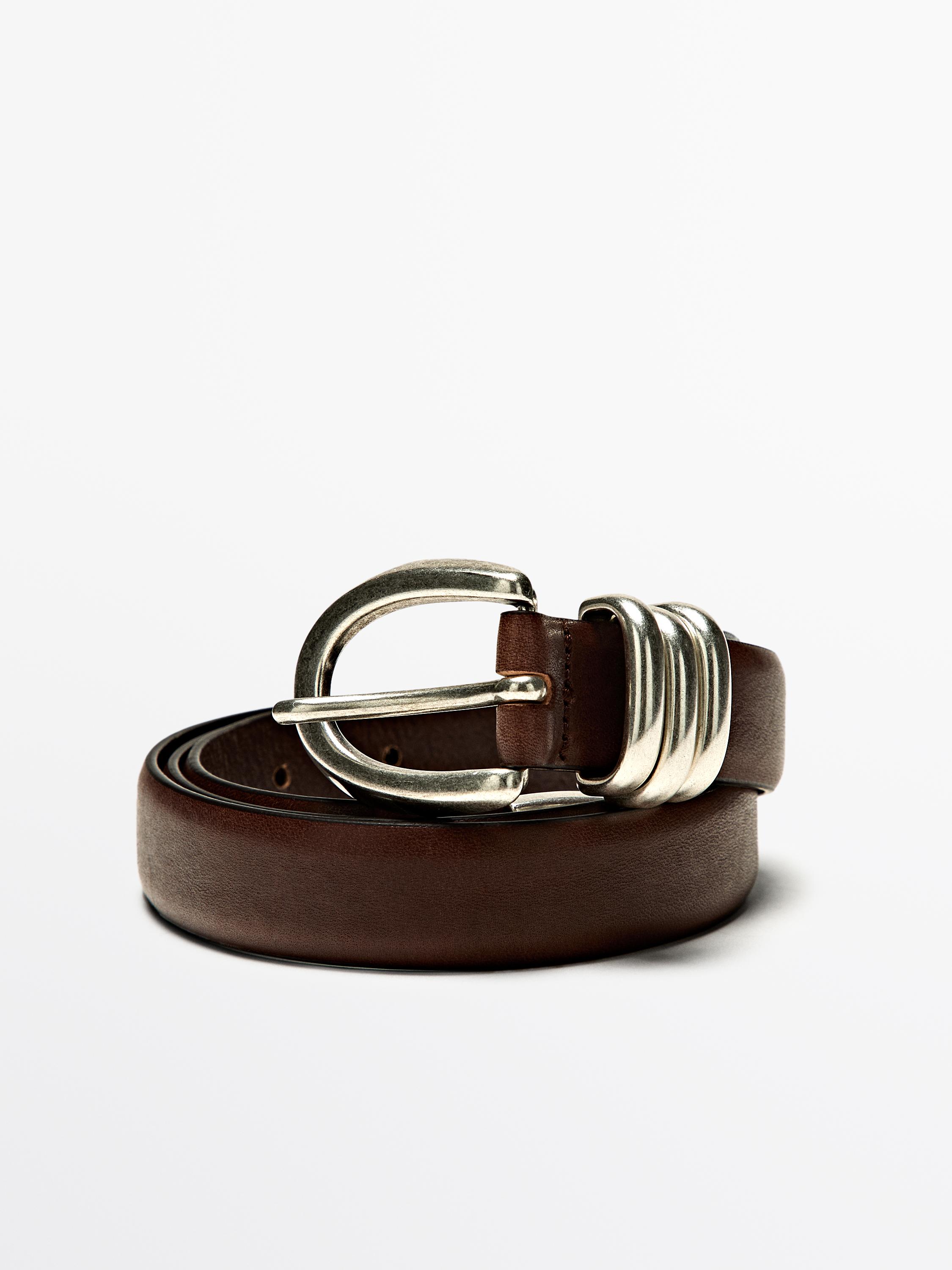 Metal detaylı napa deri kemer