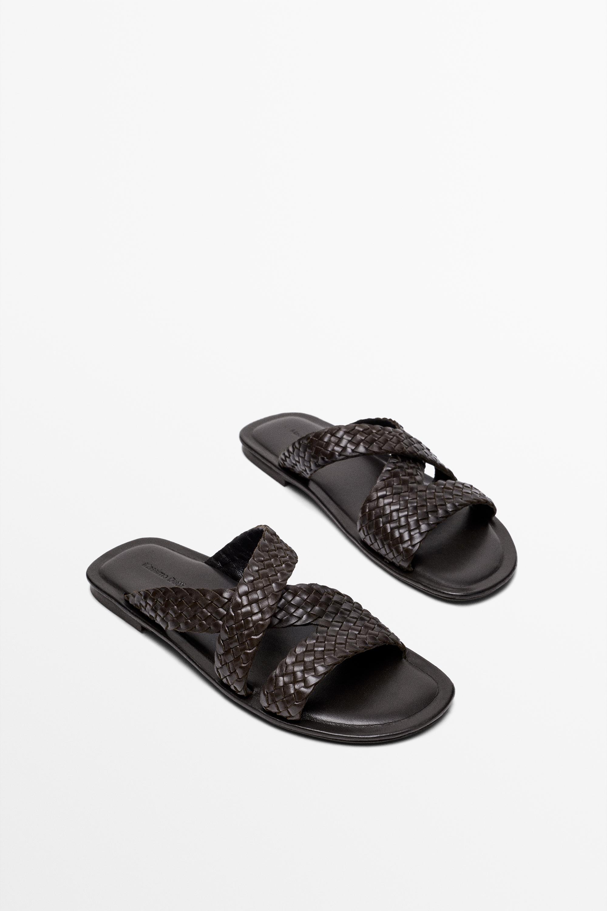 Braided leather sandals — BROWN
