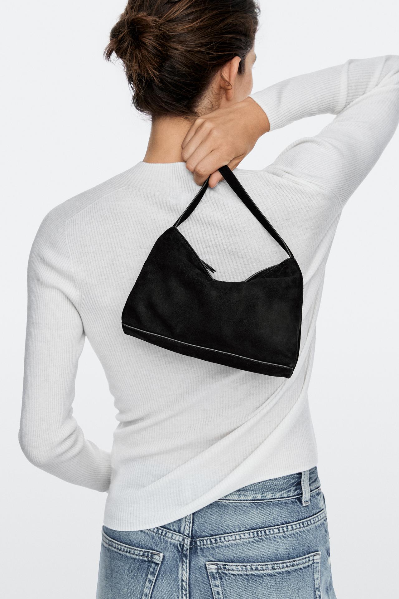 Small split suede leather shoulder bag — Chocolate