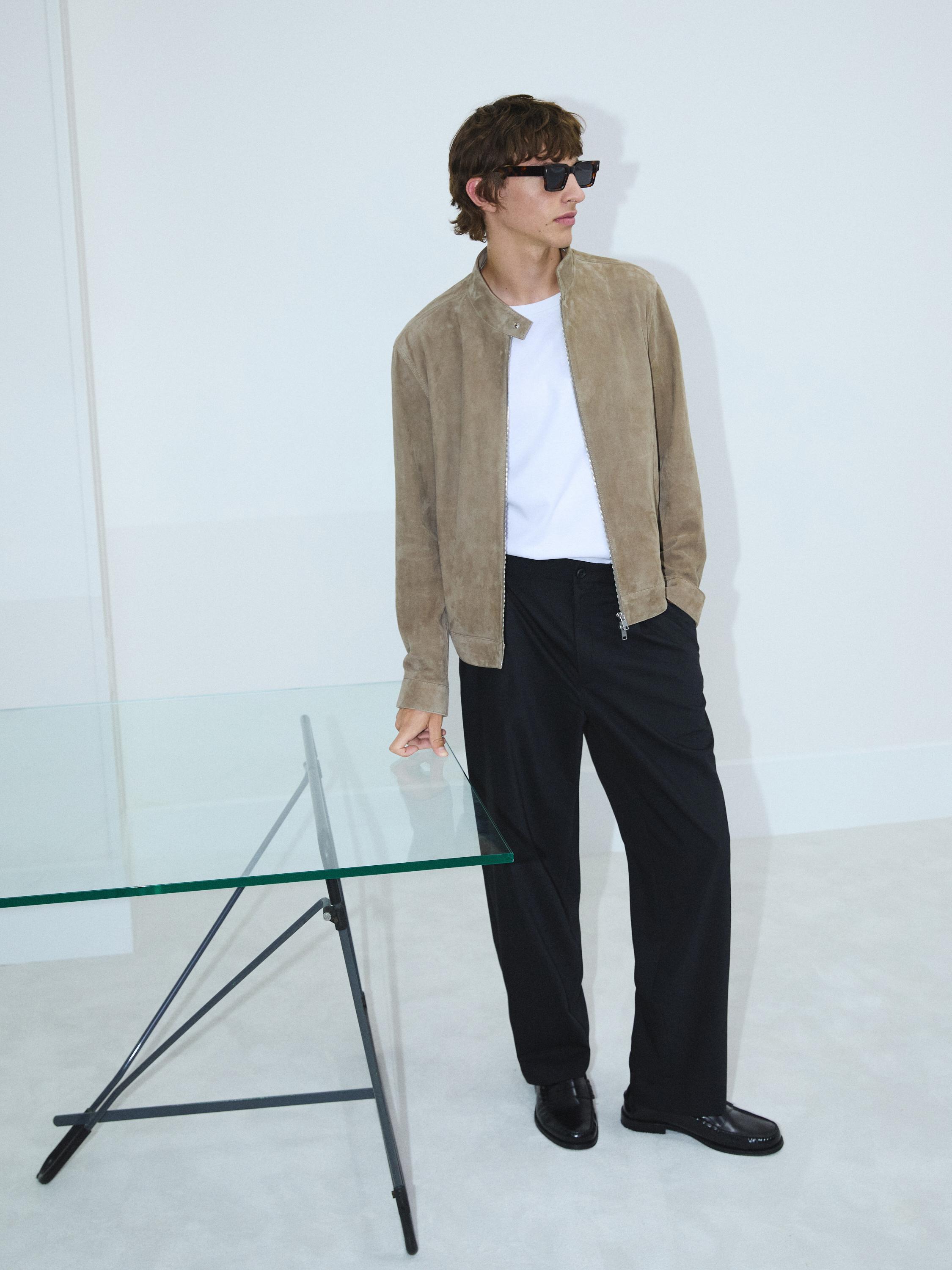 Short suede goatskin jacket