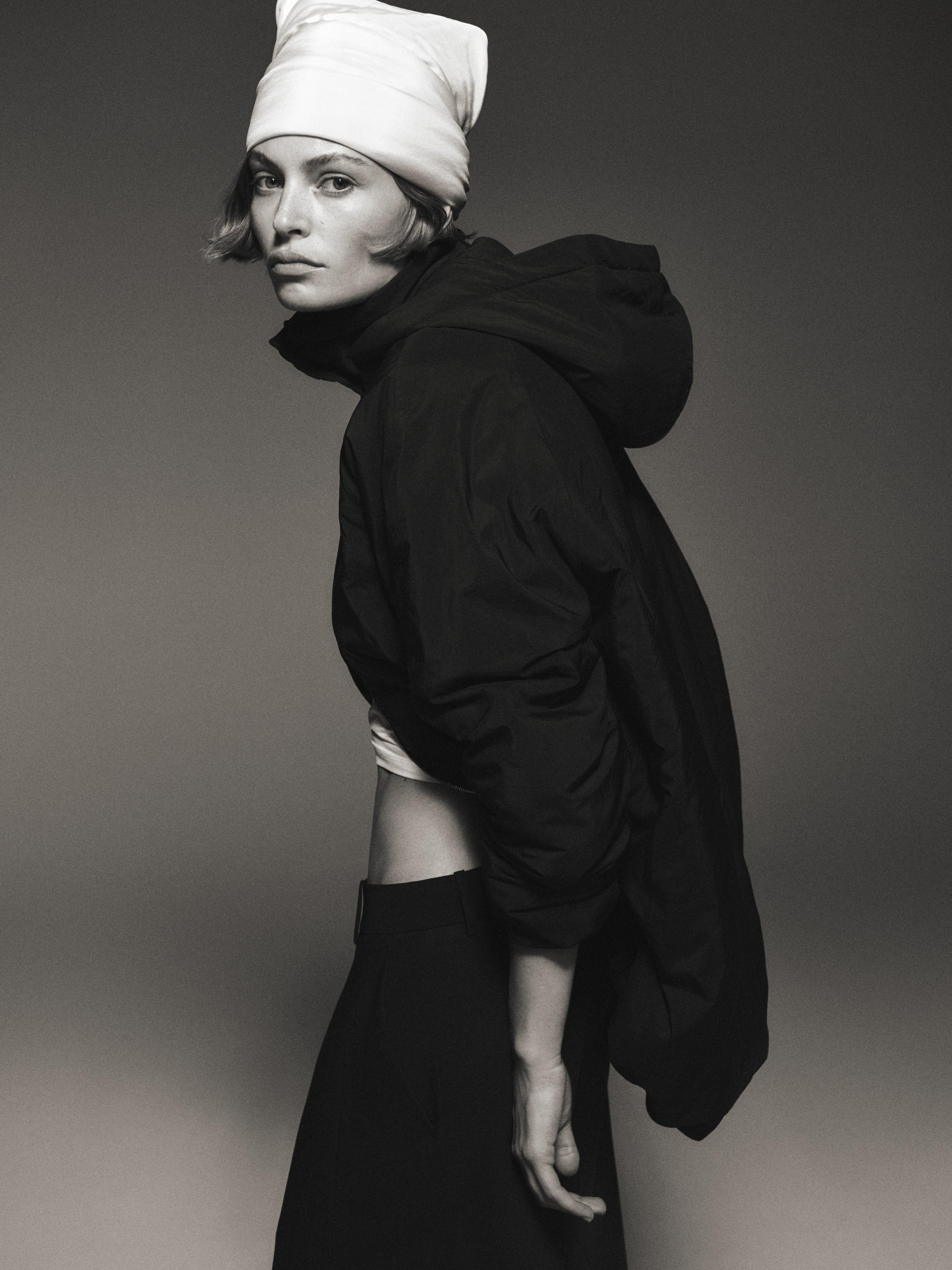 Water-repellent padded parka with high neck