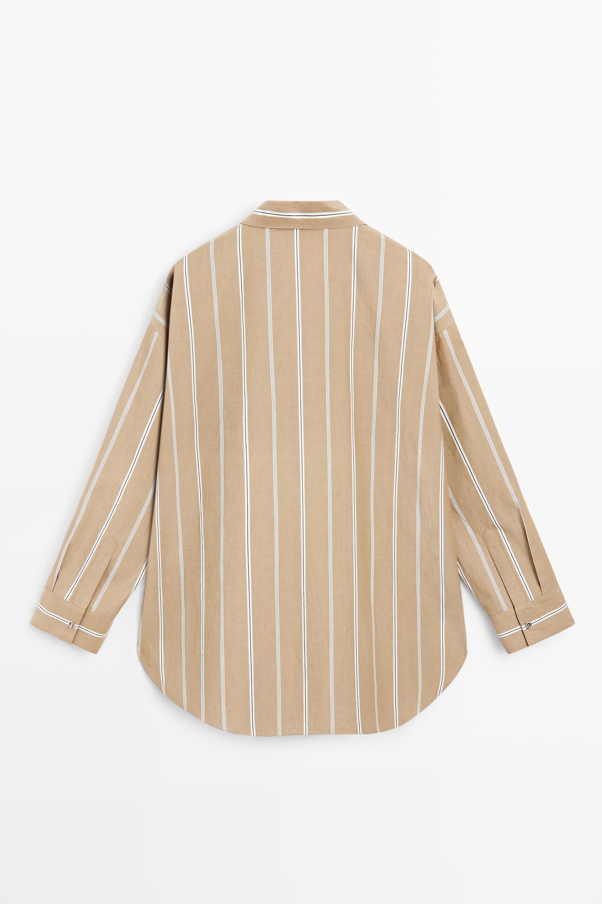 Striped shirt with button detail — BROWN