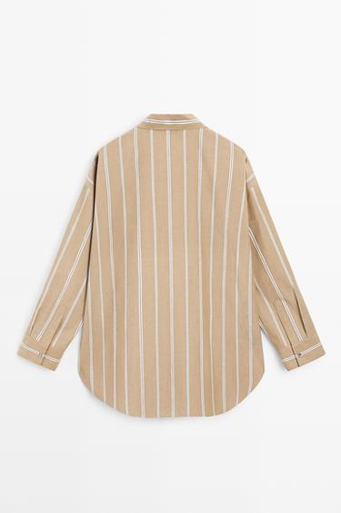 Striped shirt with button detail — BROWN 5