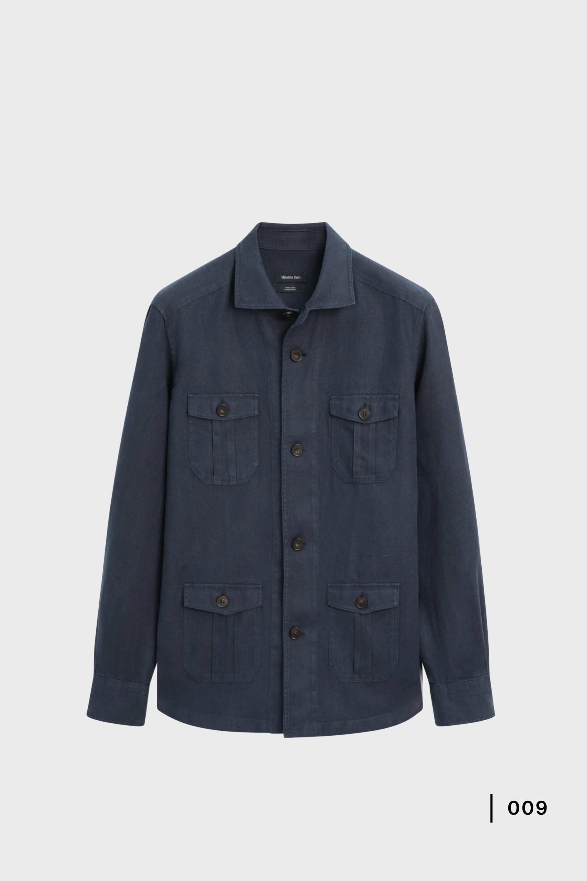 Heavy linen overshirt with pocket details — NAVY BLUE