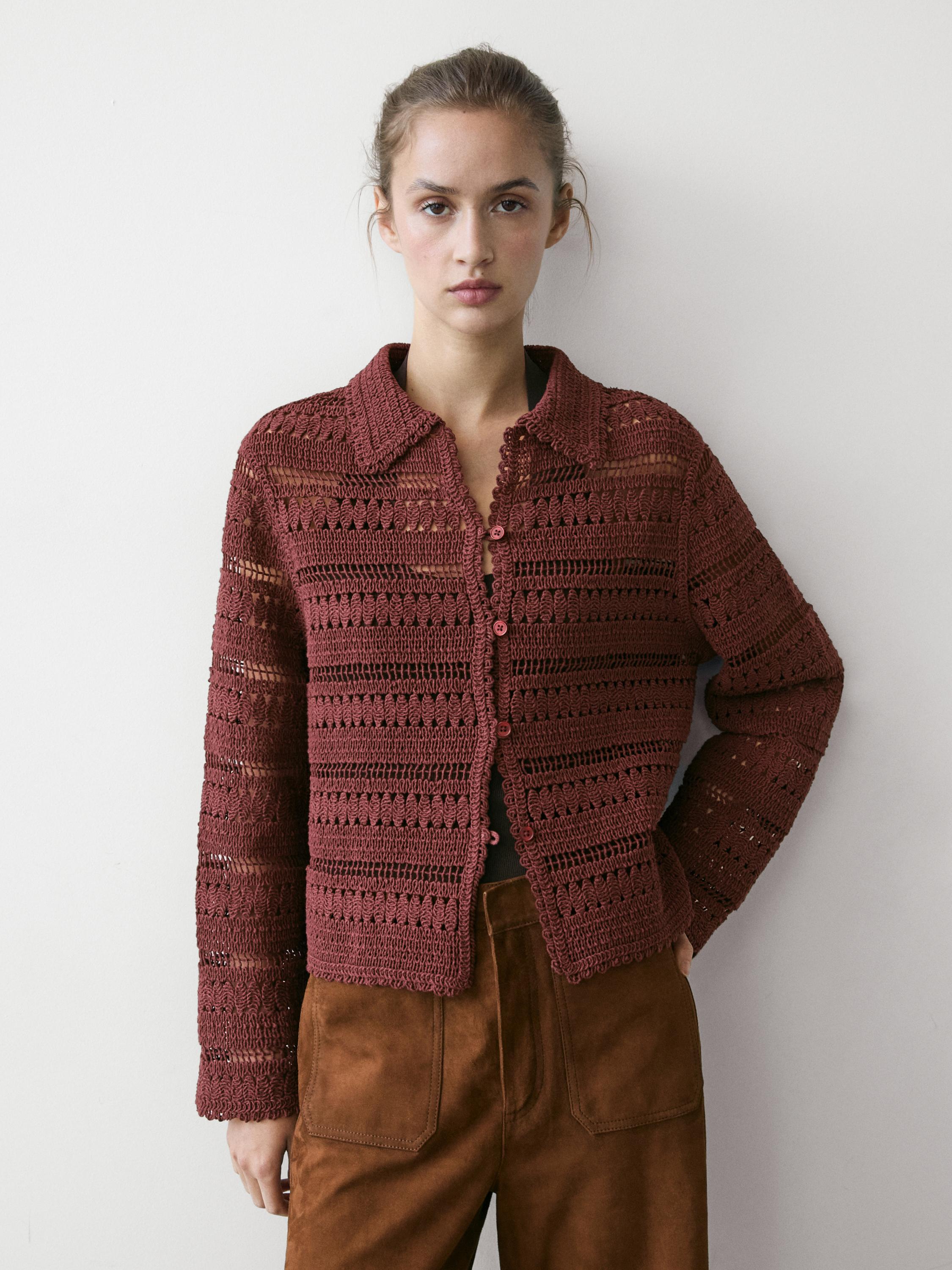 Short cotton crochet jacket — RUSSET