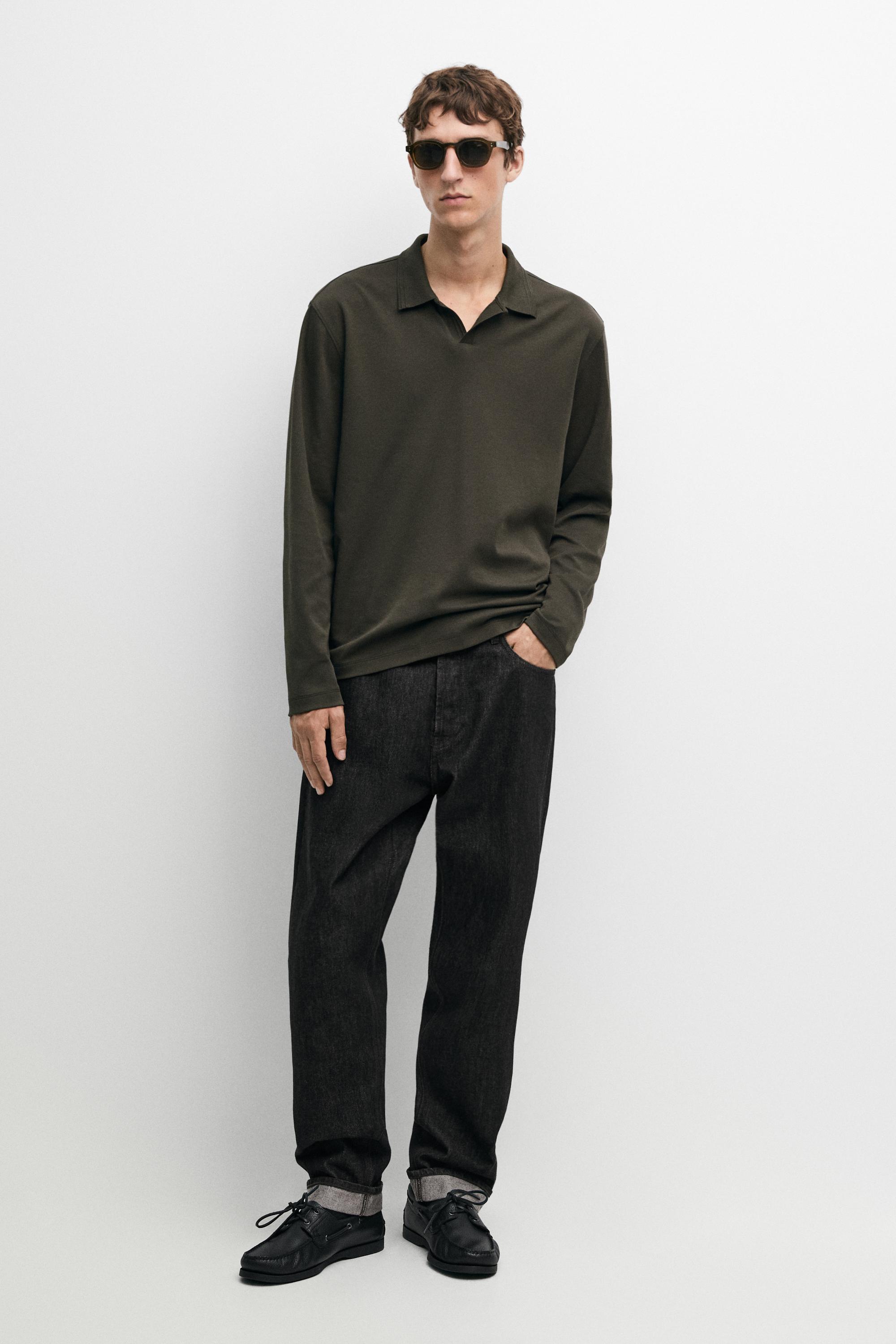 100% cotton long sleeve polo shirt — PALE OCHRE