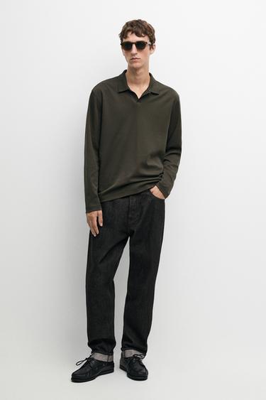 100% cotton long sleeve polo shirt — PALE OCHRE 1