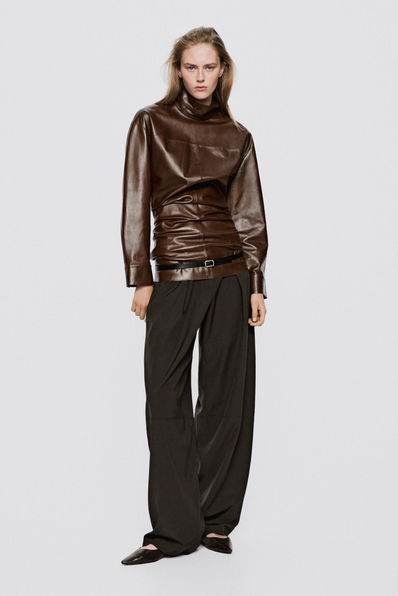 High neck leather blouse - LIMITED EDITION — Caramel