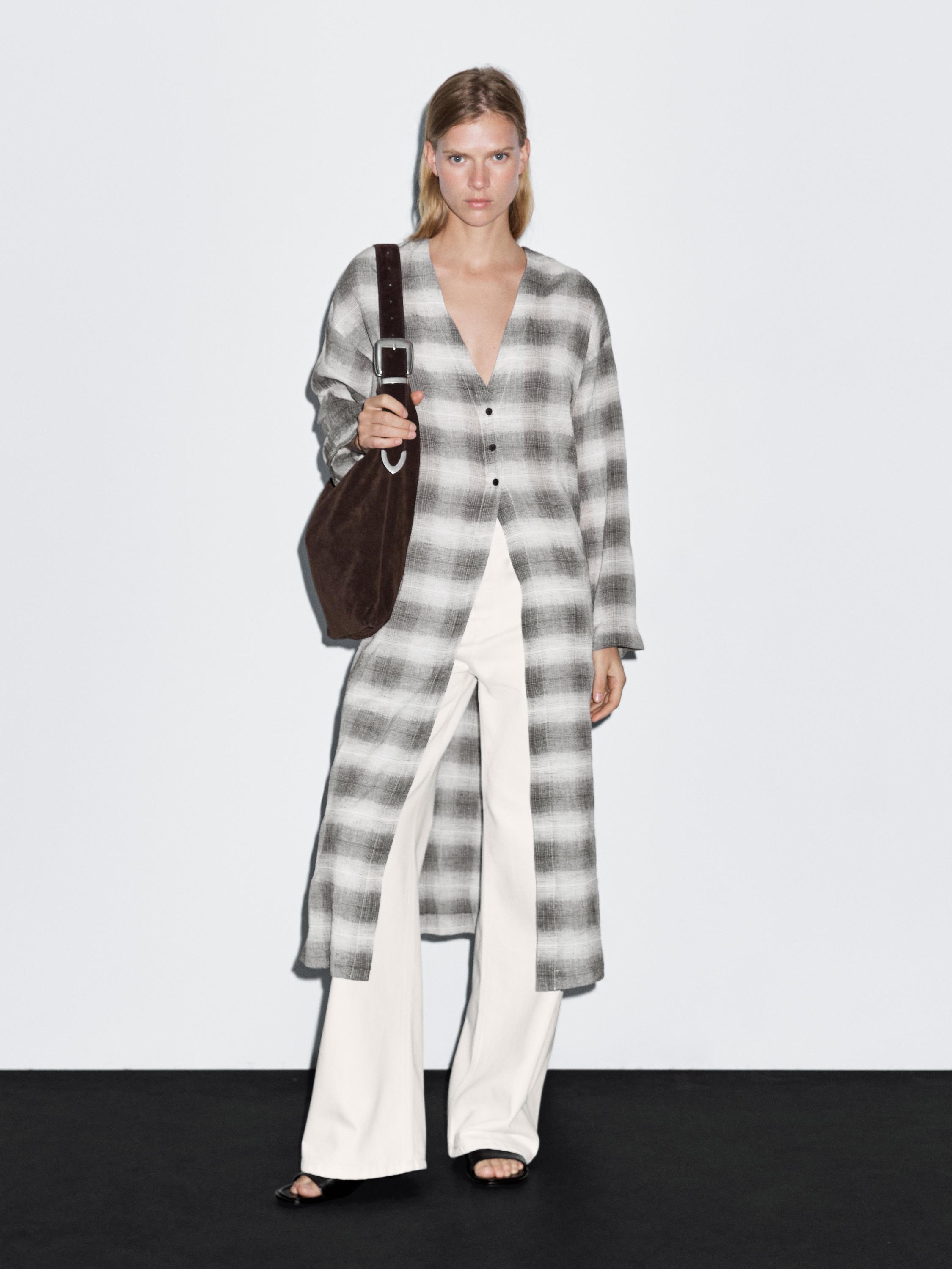 Long check tunic dress