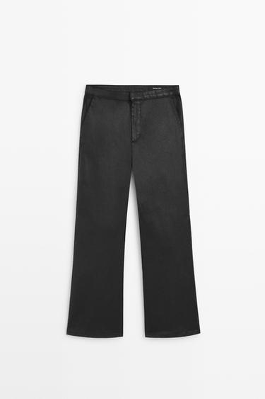 Rubberised cropped flare pants — BLACK 2