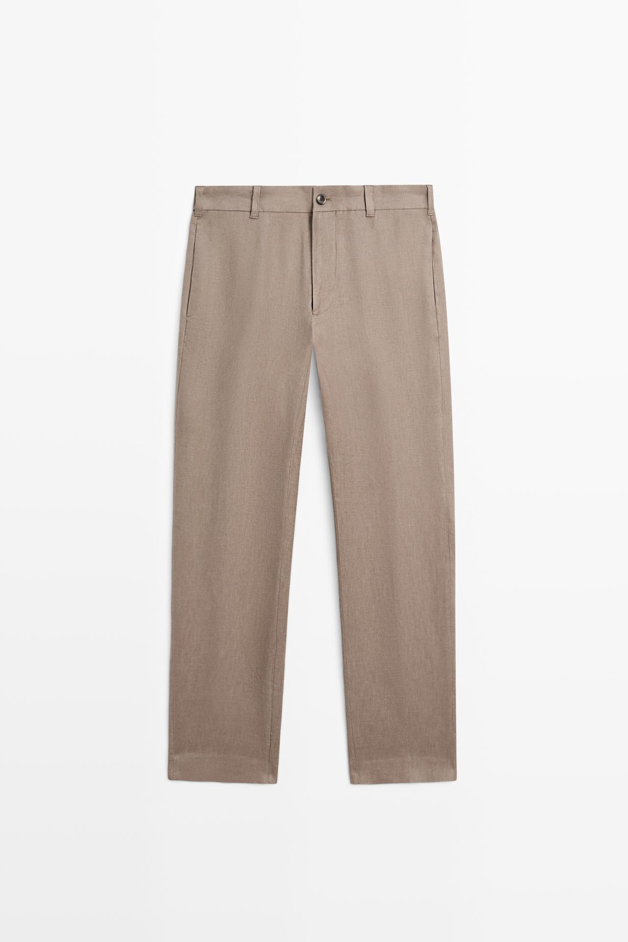 Massimo Dutti - Herre - Tapered Fit Bukser I Hør - Mink - 36