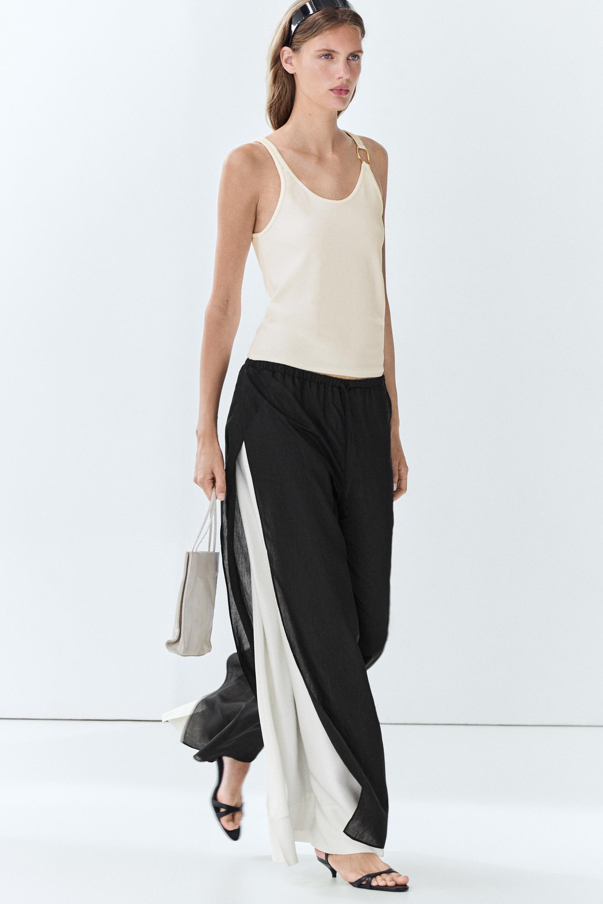 Flowing wide-leg co-ord pants — BLACK