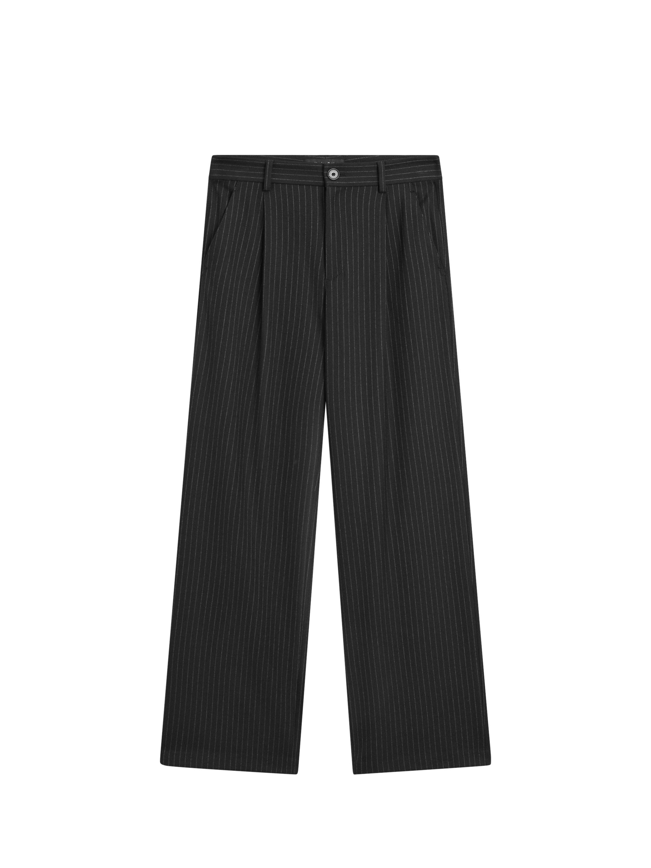 İnce çizgili geniş paça pantolon