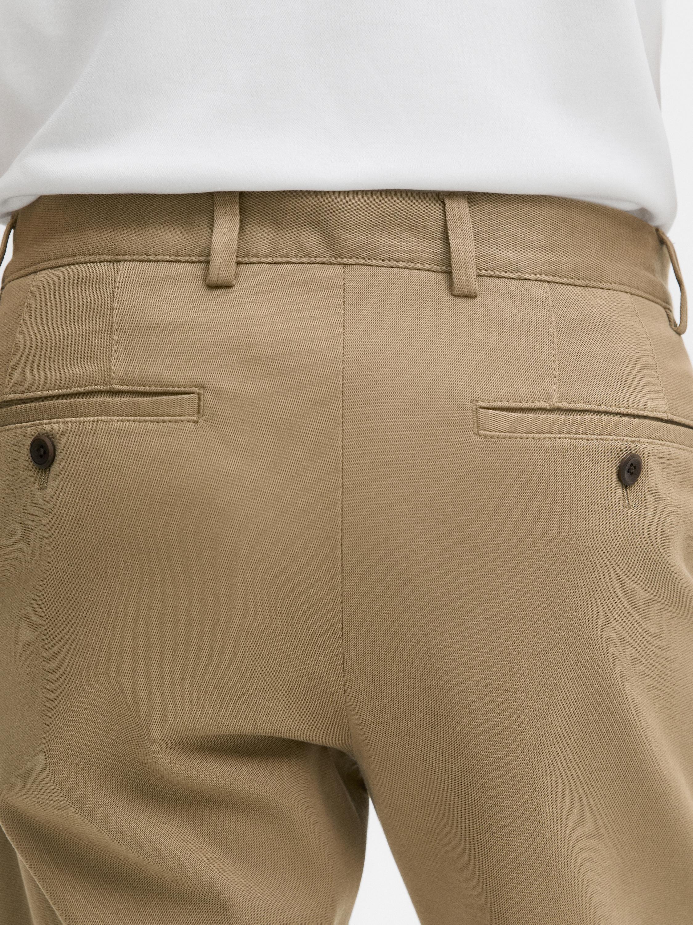 Cotton blend slim fit trousers