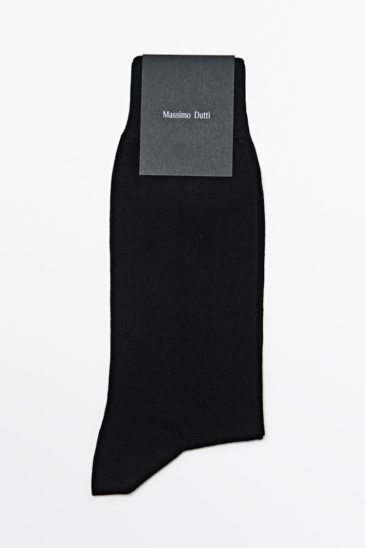 Plain cotton blend knit socks — BLACK
