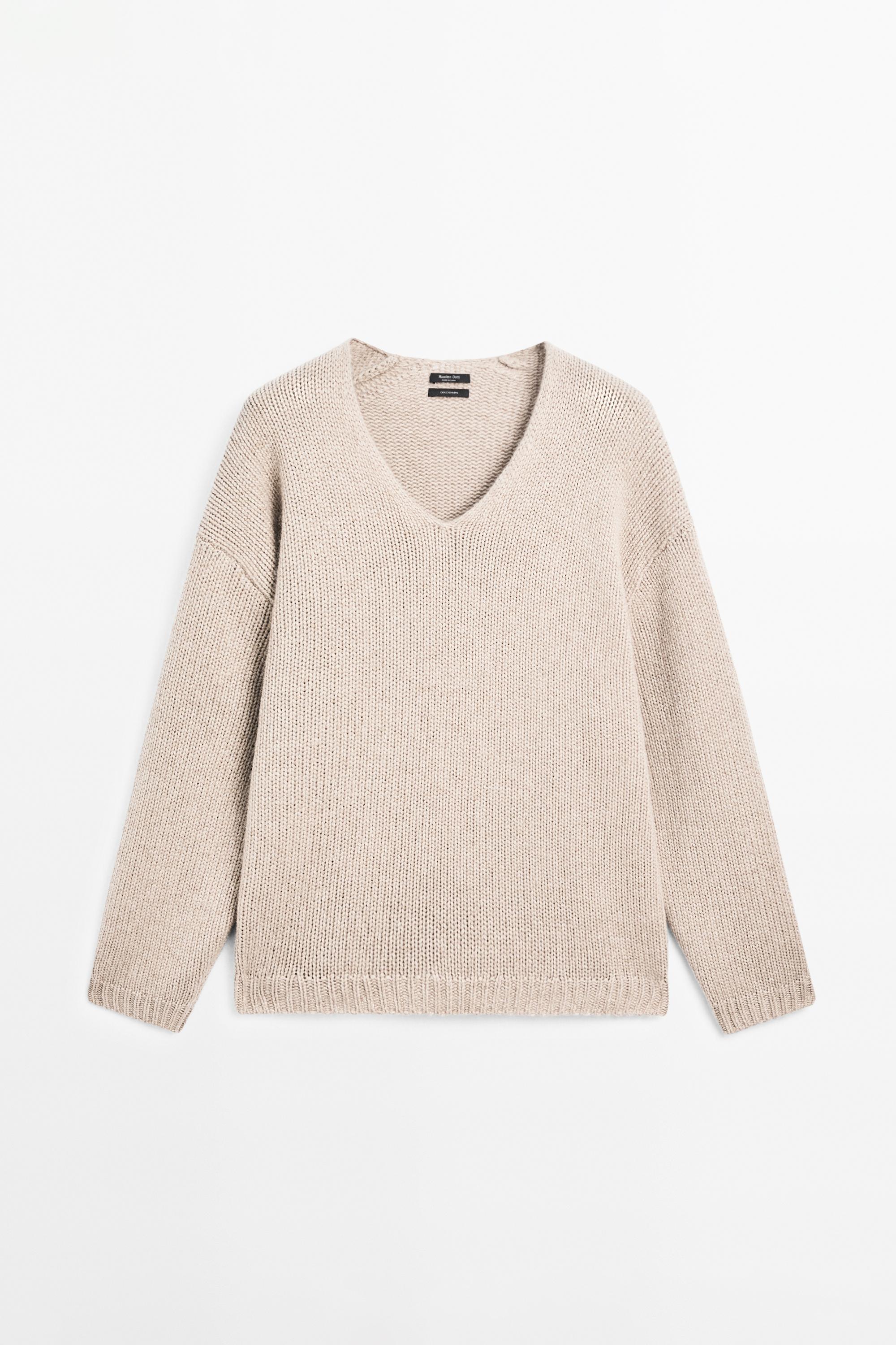 100% cashmere V-neck sweater — MINK