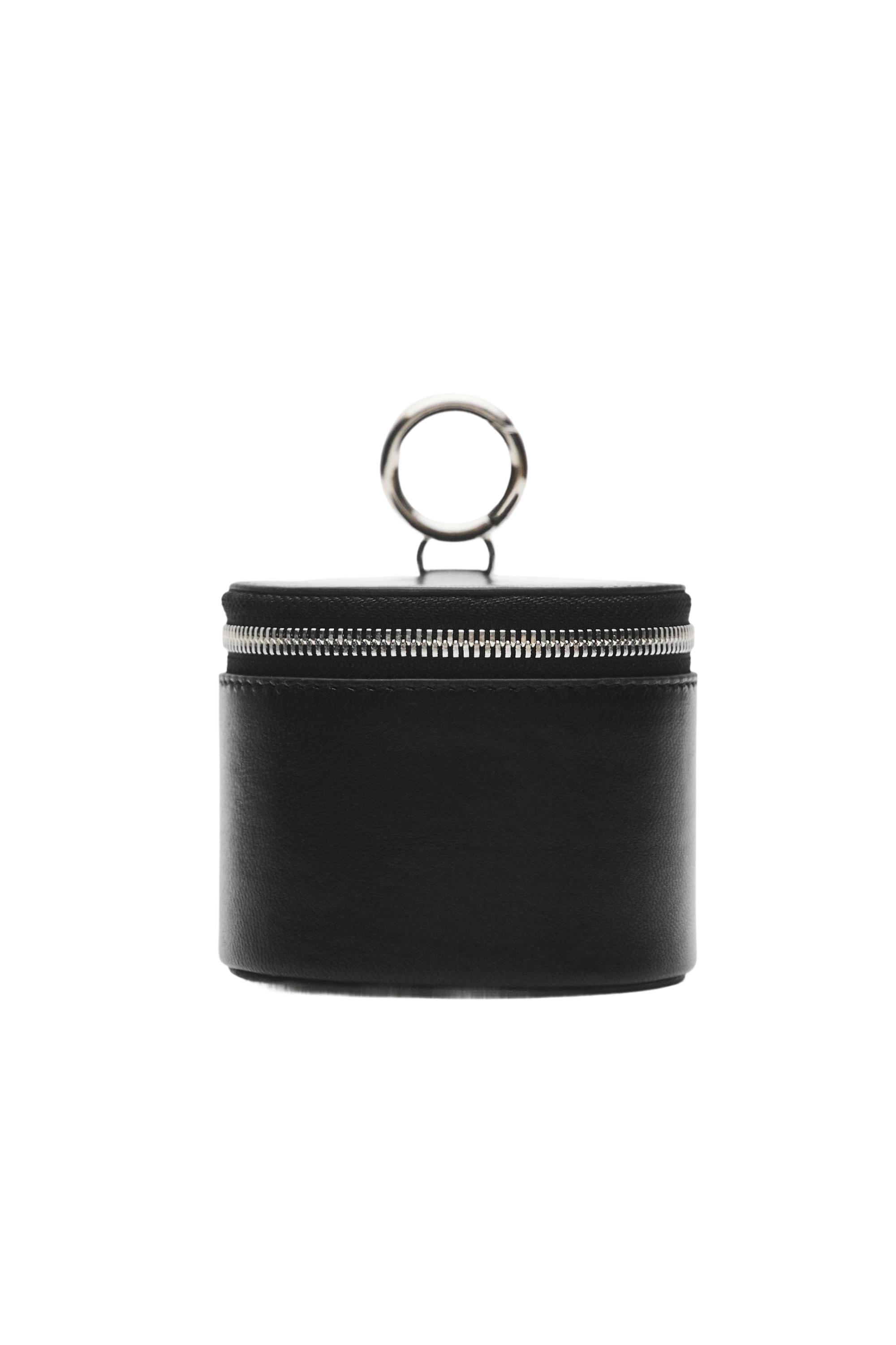 Round nappa leather bag with rhinestones — BLACK